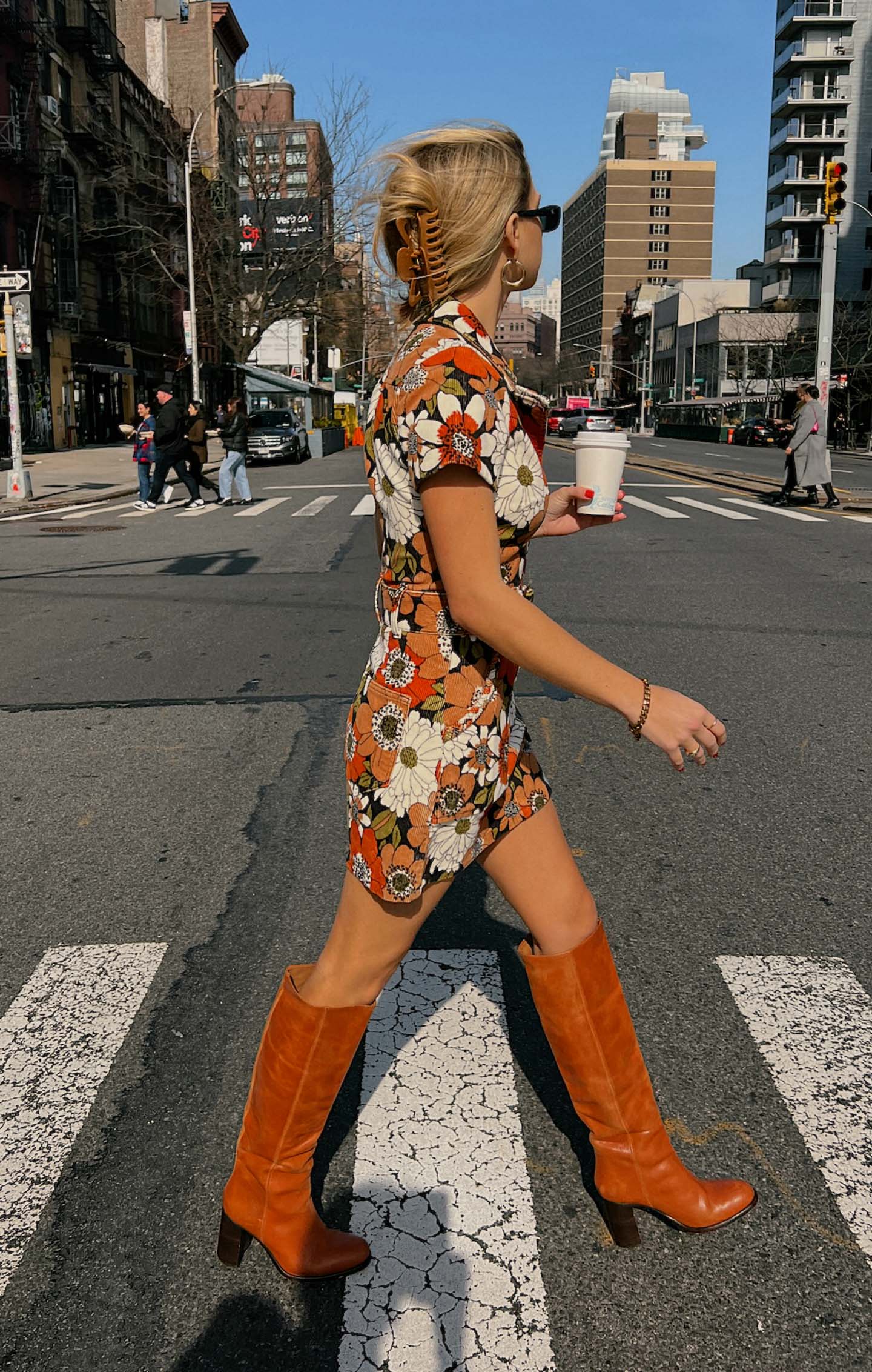 Floral Corduroy Mini Dress with Front Zip & Cargo Pockets | Outlaw
