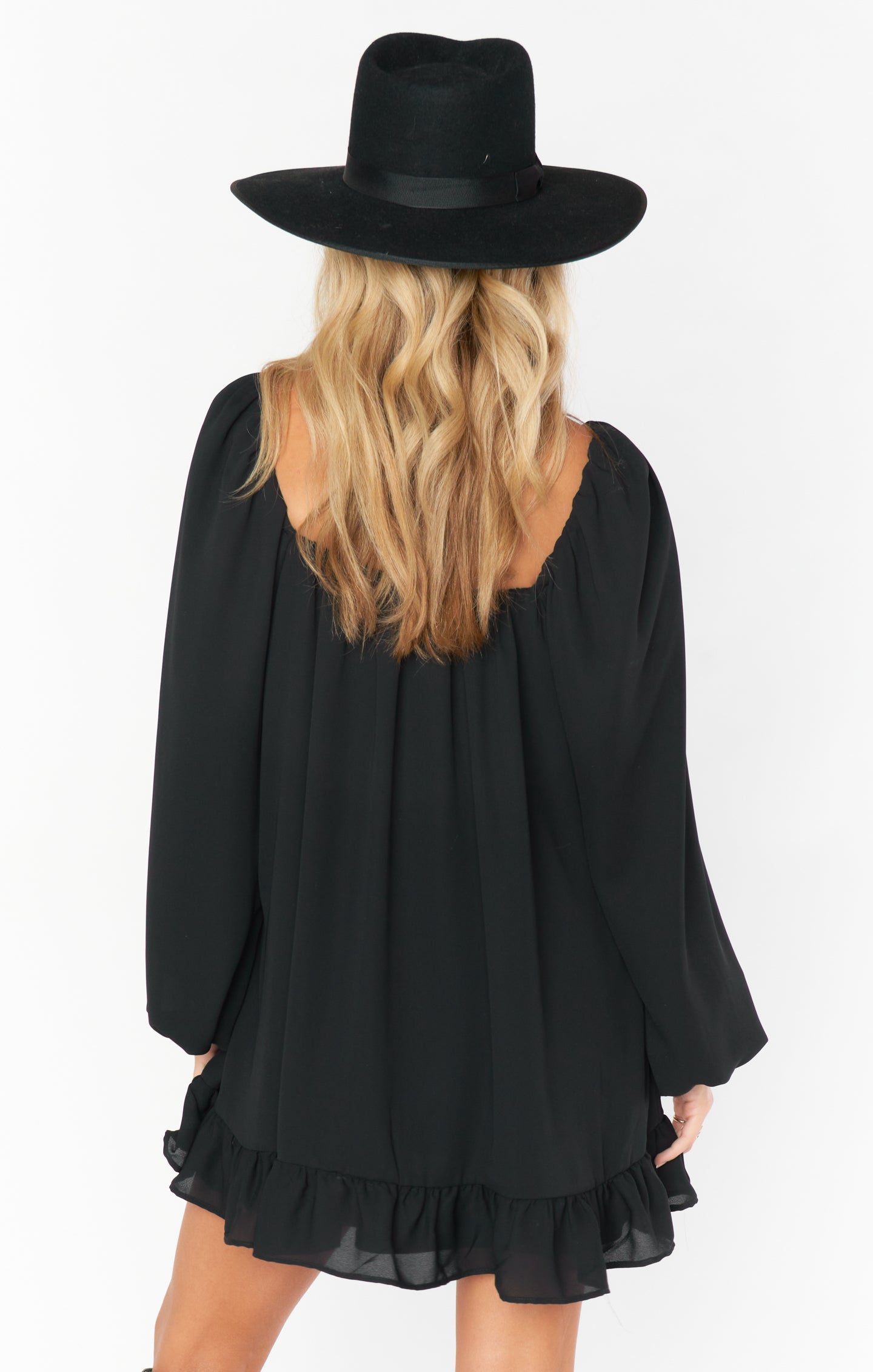Black Long Sleeve Mini Dress with Square Neck & Puff Sleeves | Briar