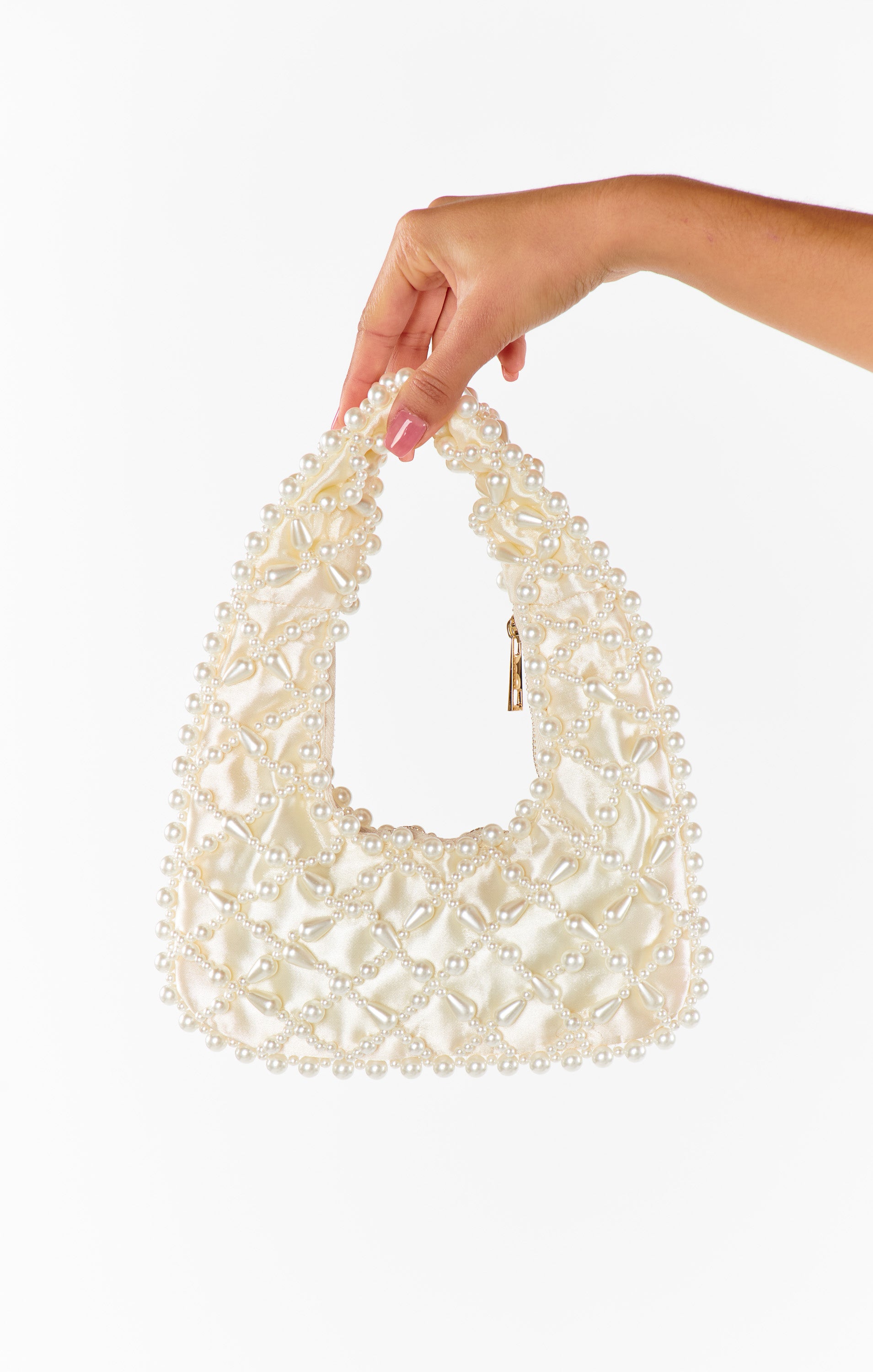 Pearl Embellished White Bridal Clutch | Adeline Bag