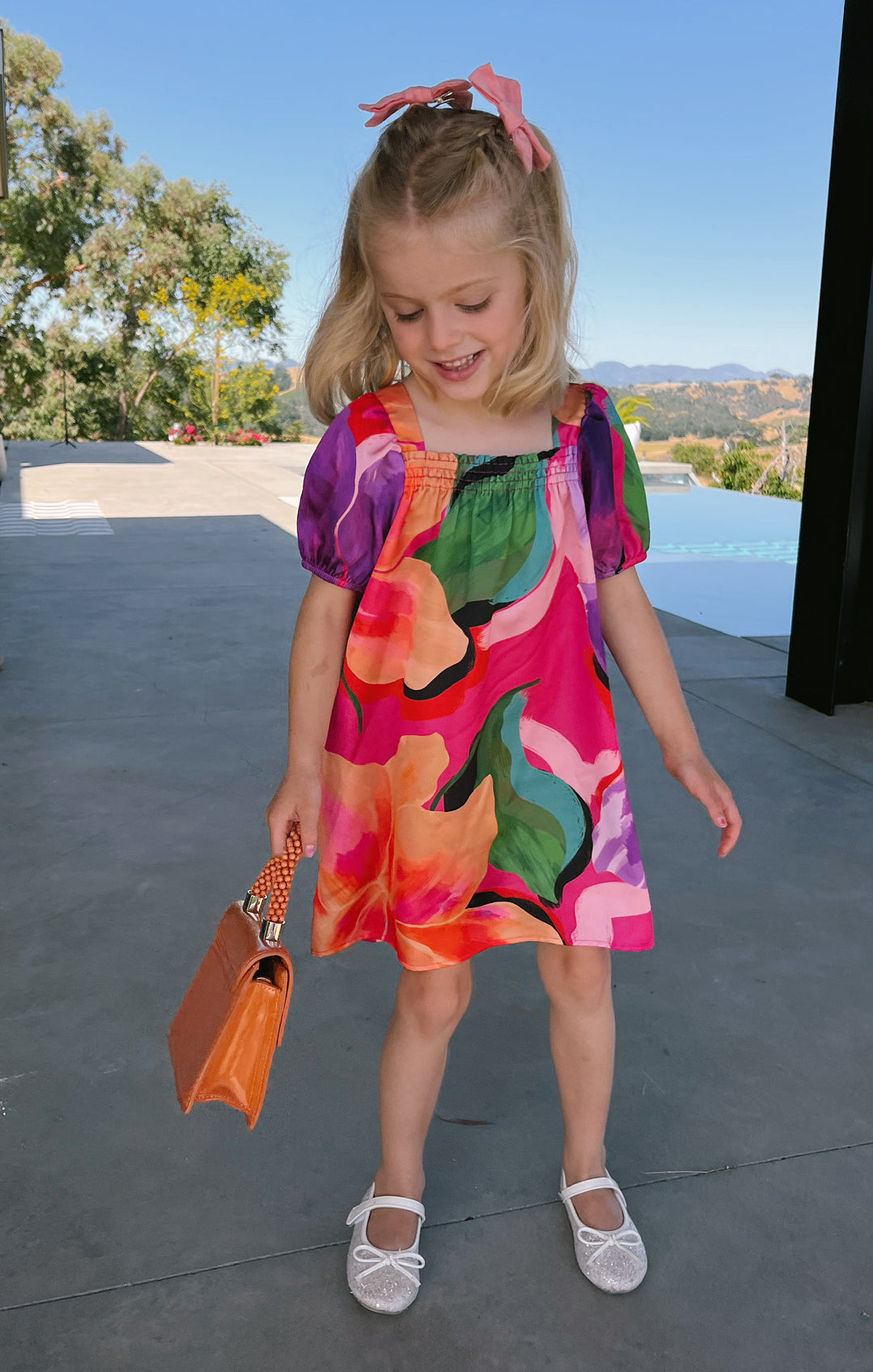 Water Lily Floral Dress for Girls with Smocked Top & Puff Sleeves | Anna