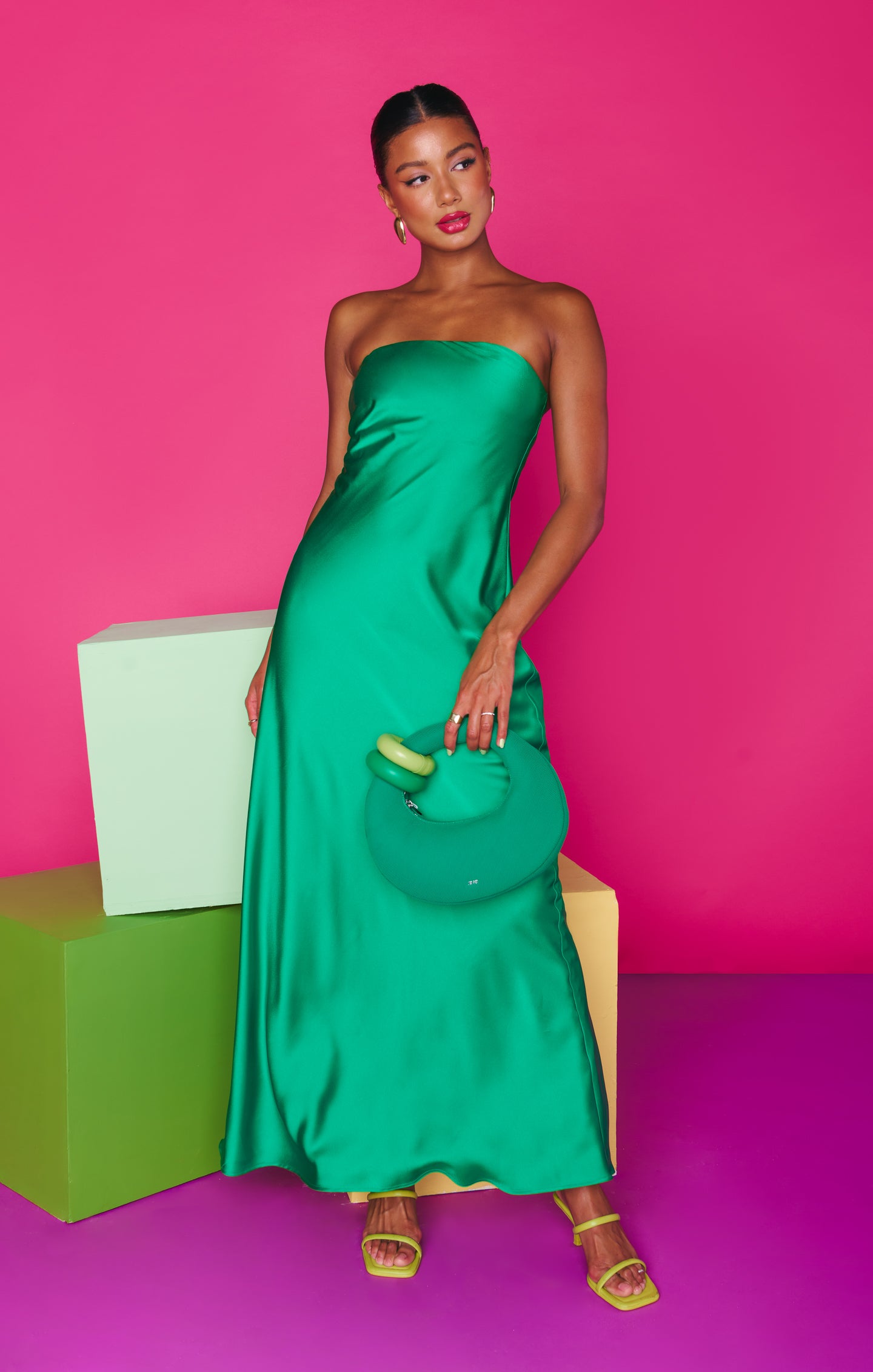 Clover Green Satin Tube Dress | Strapless Maxi for Events - Taylor