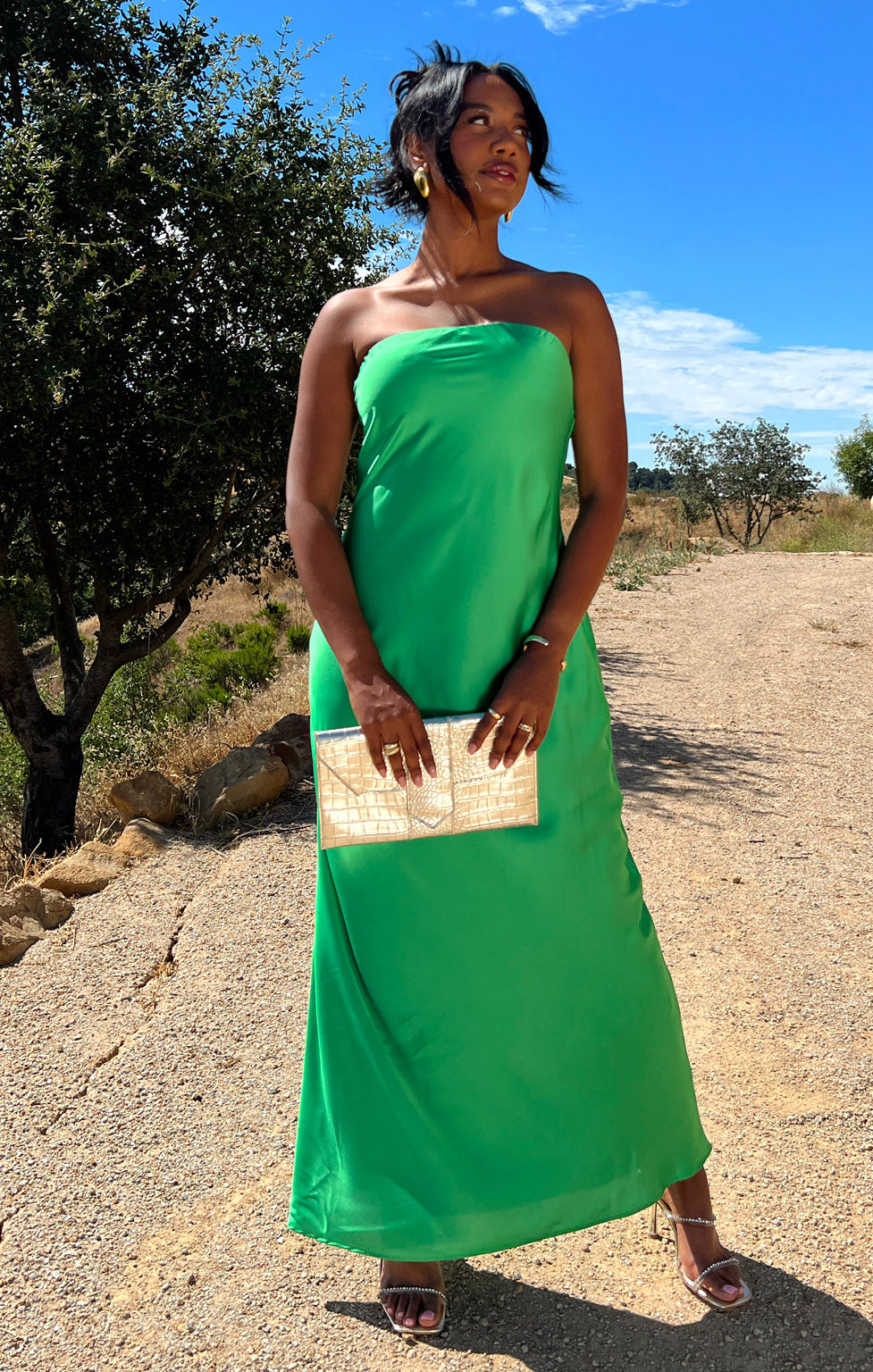 Clover Green Satin Tube Dress | Strapless Maxi for Events - Taylor