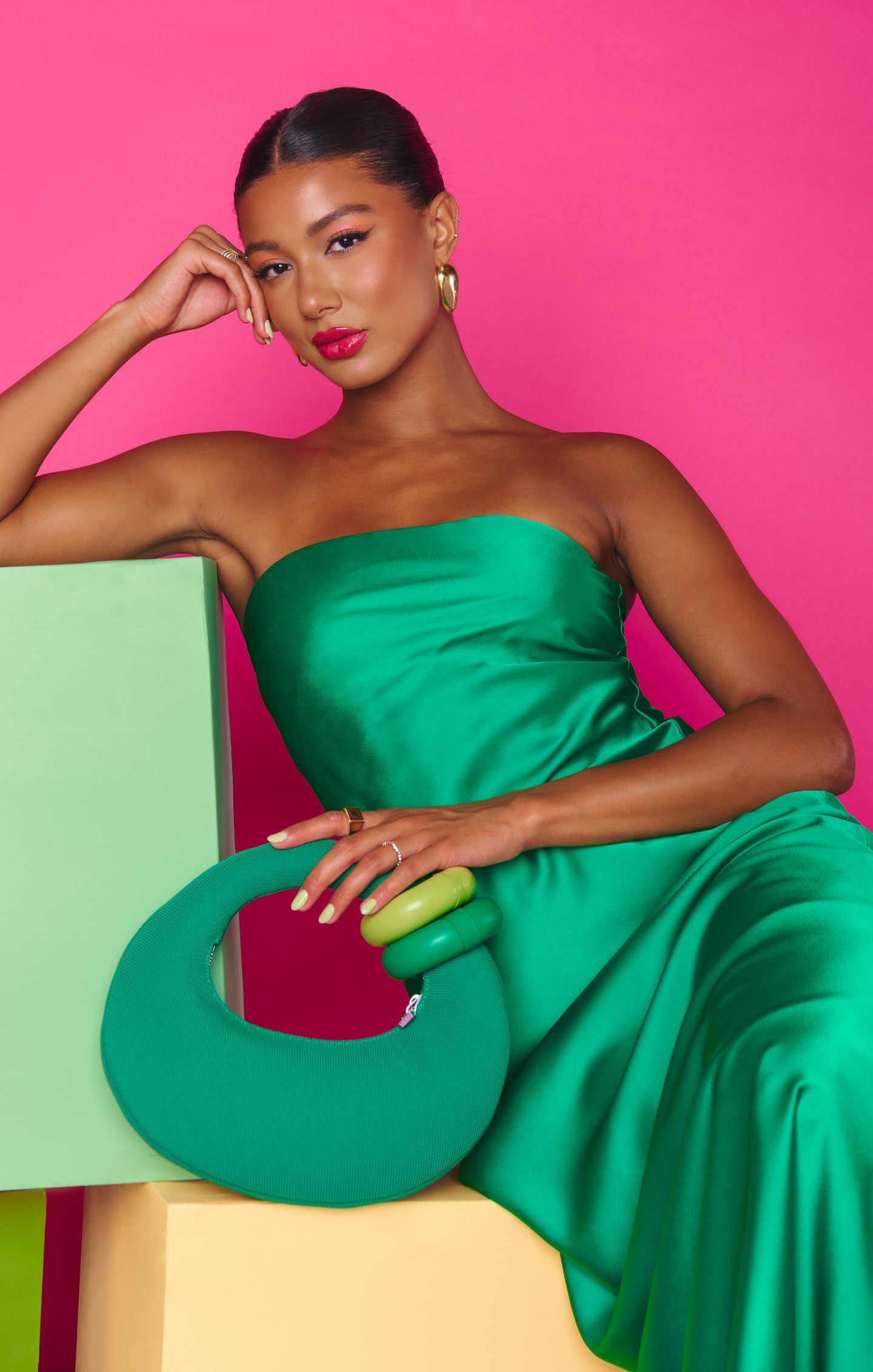 Clover Green Satin Tube Dress | Strapless Maxi for Events - Taylor