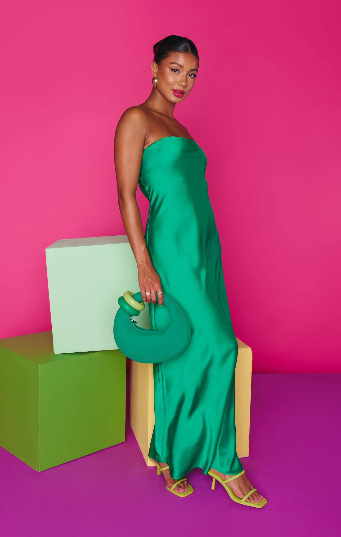 Clover Green Satin Tube Dress | Strapless Maxi for Events - Taylor