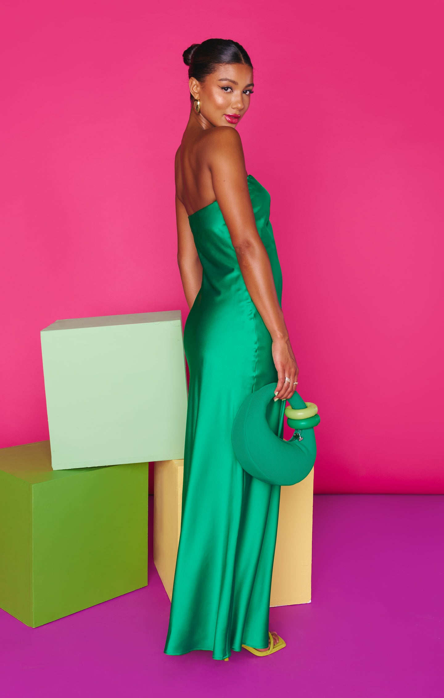 Clover Green Satin Tube Dress | Strapless Maxi for Events - Taylor