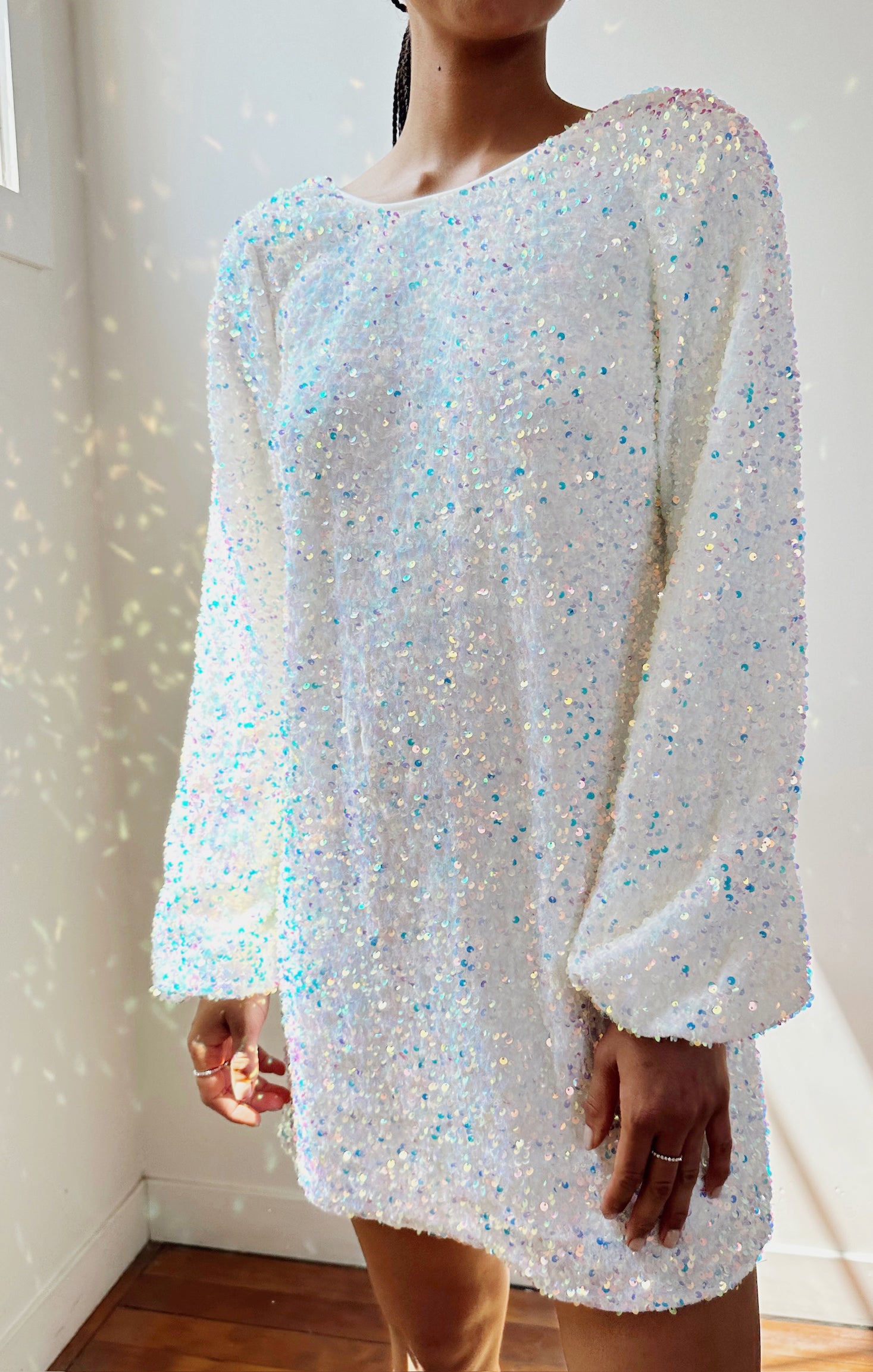 White Sequin Mini Dress for Brides | Clarabelle Sparkle
