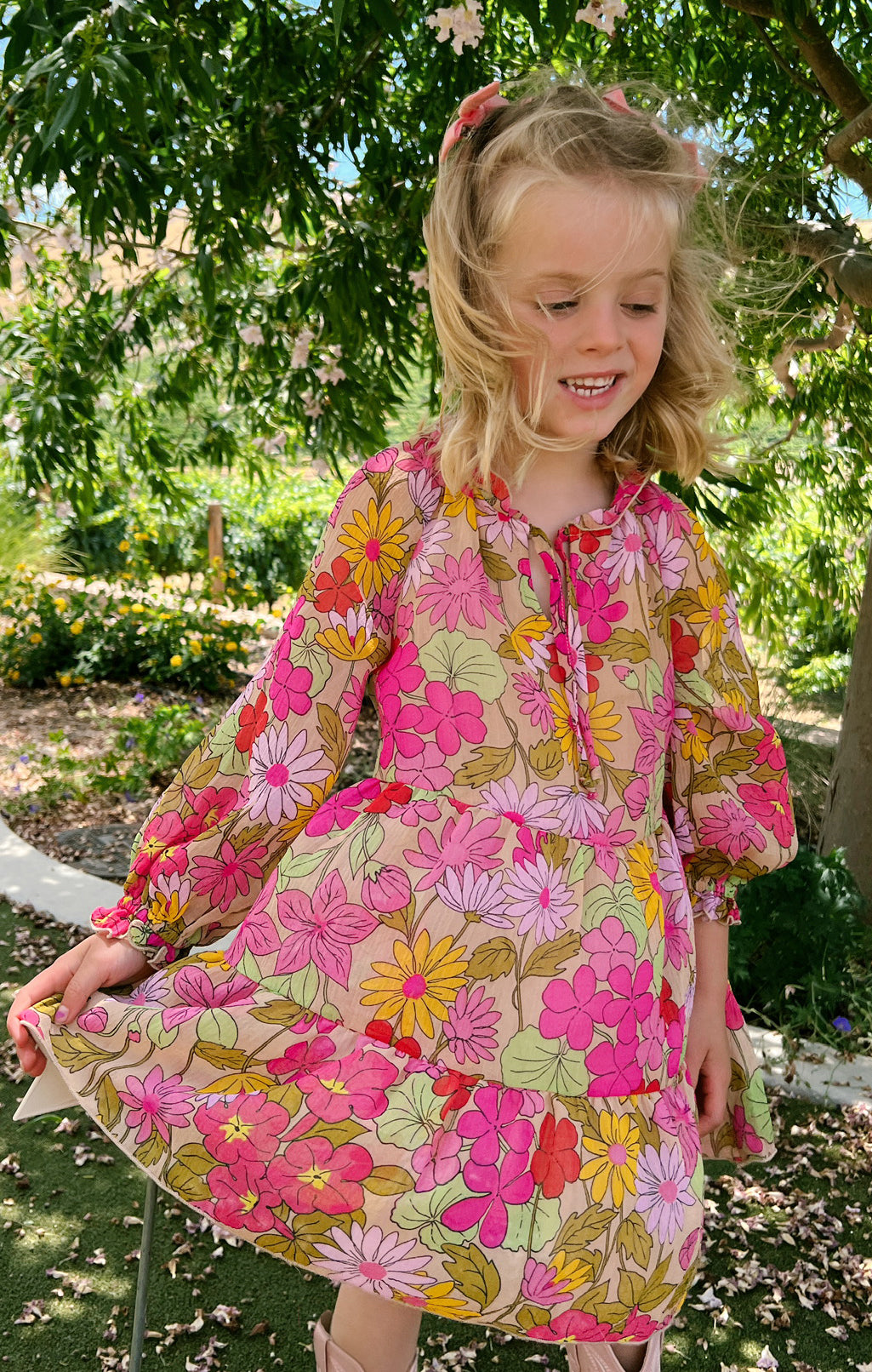 Floral Tiered Dress with Poof Sleeves | Little Birdie Carnaby