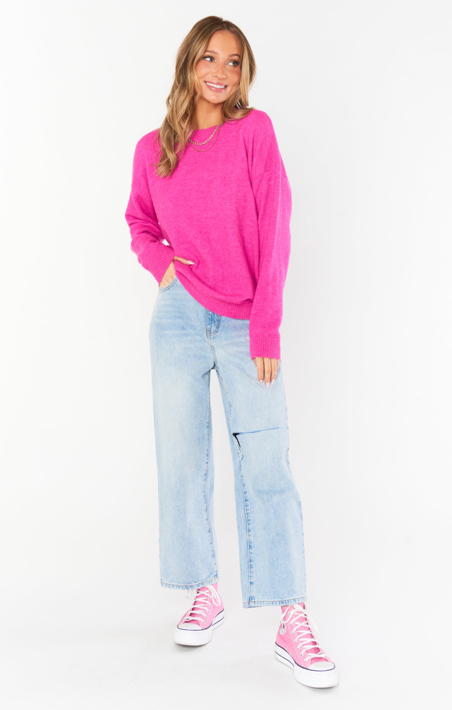Fuschia Knit Sweater for Layering | Feel Good