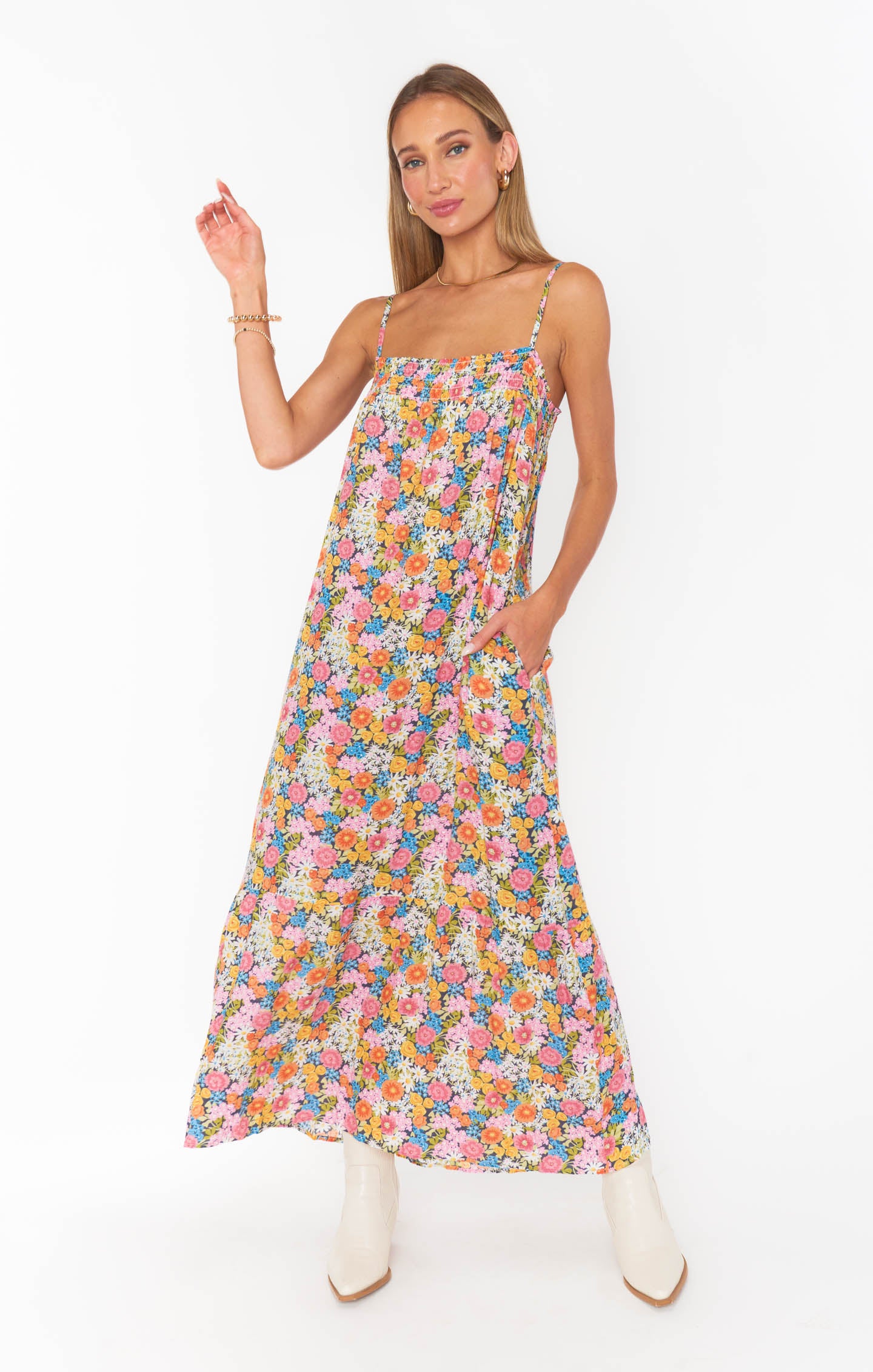 Floral Maxi Dress with Pockets & Adjustable Straps | Anaya