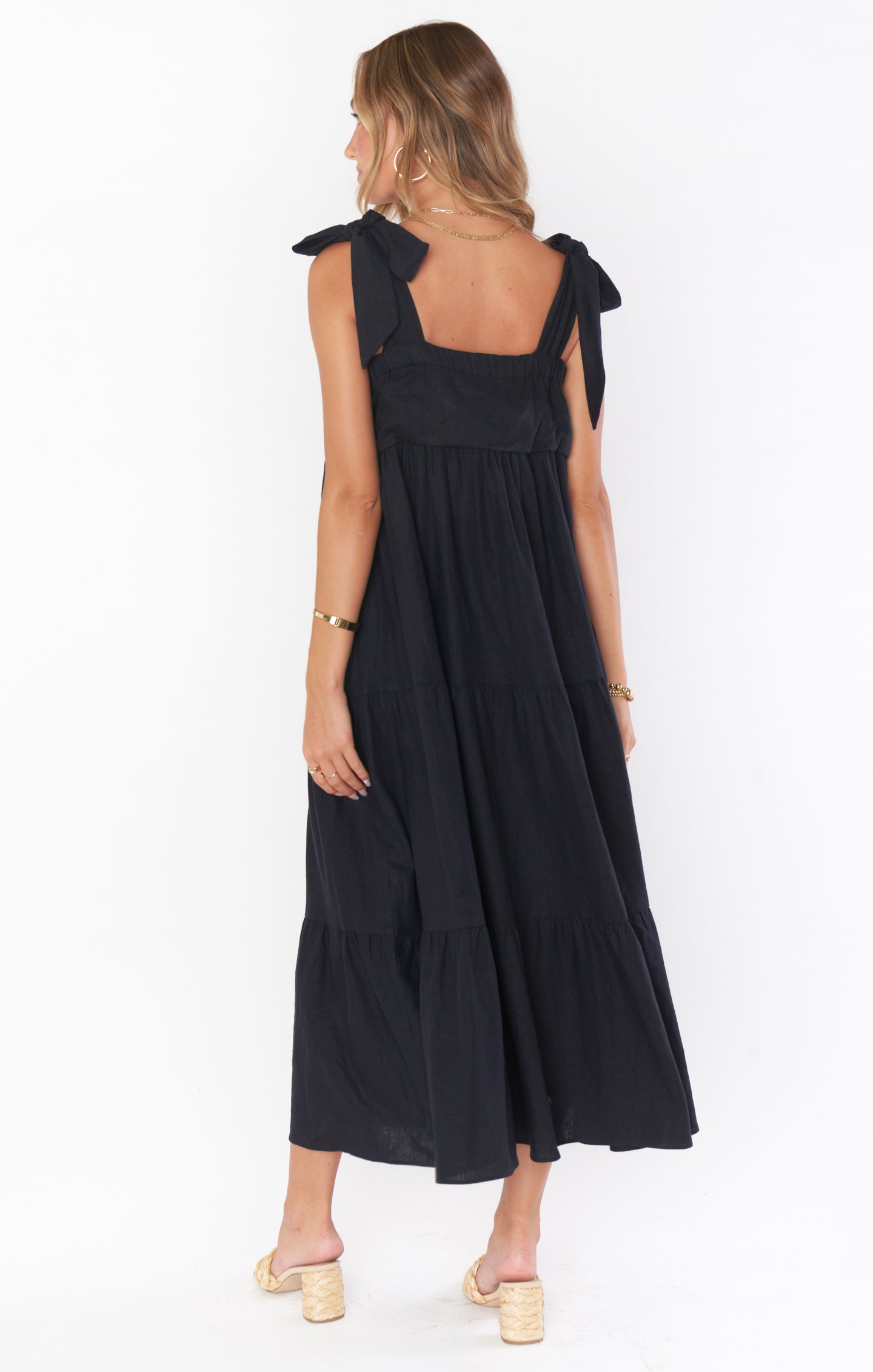 Linen Maxi Dress with Adjustable Tie Straps | Arabella