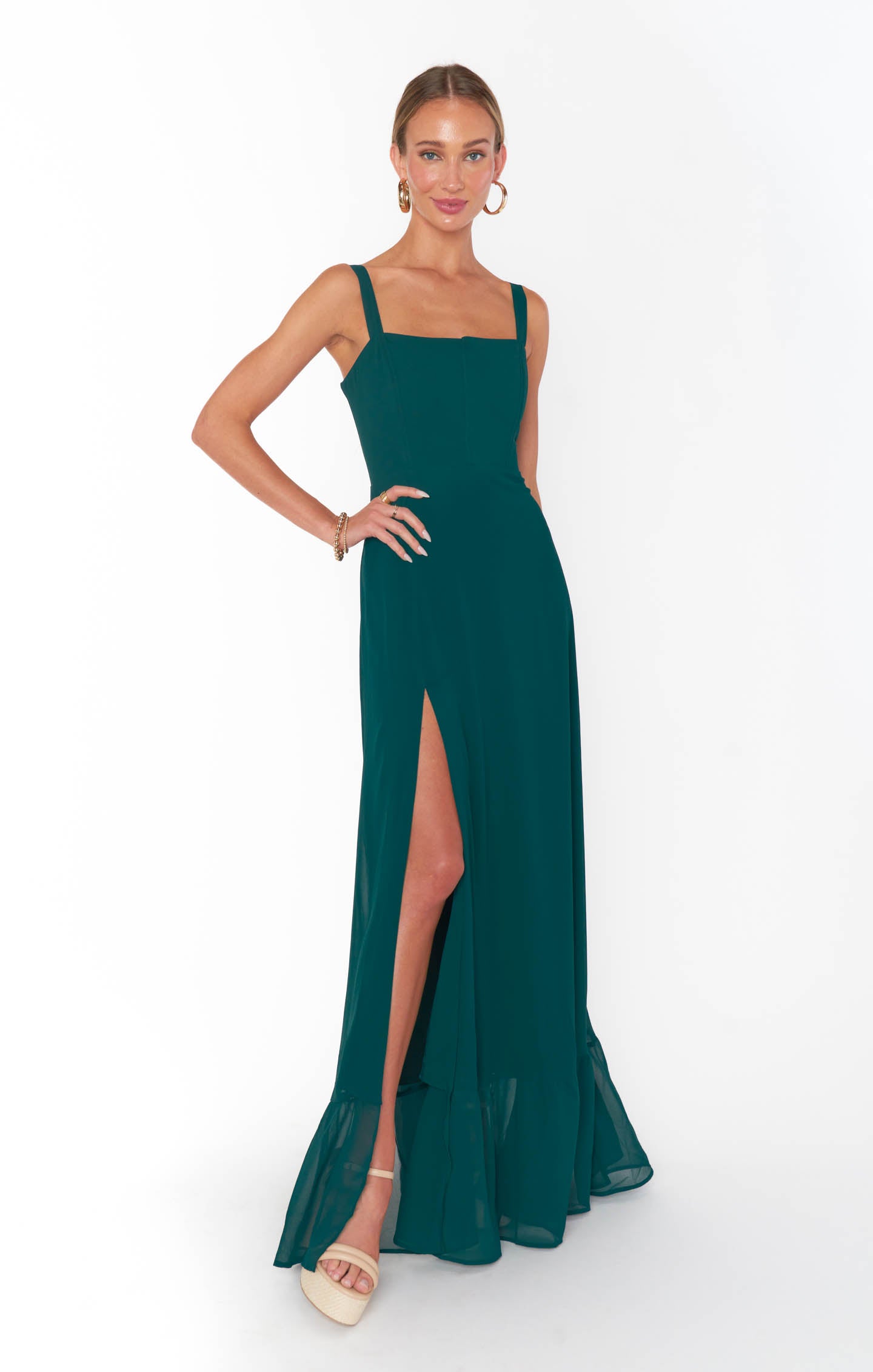 Emerald Chiffon Corset Dress with Side Slit | Clarissa