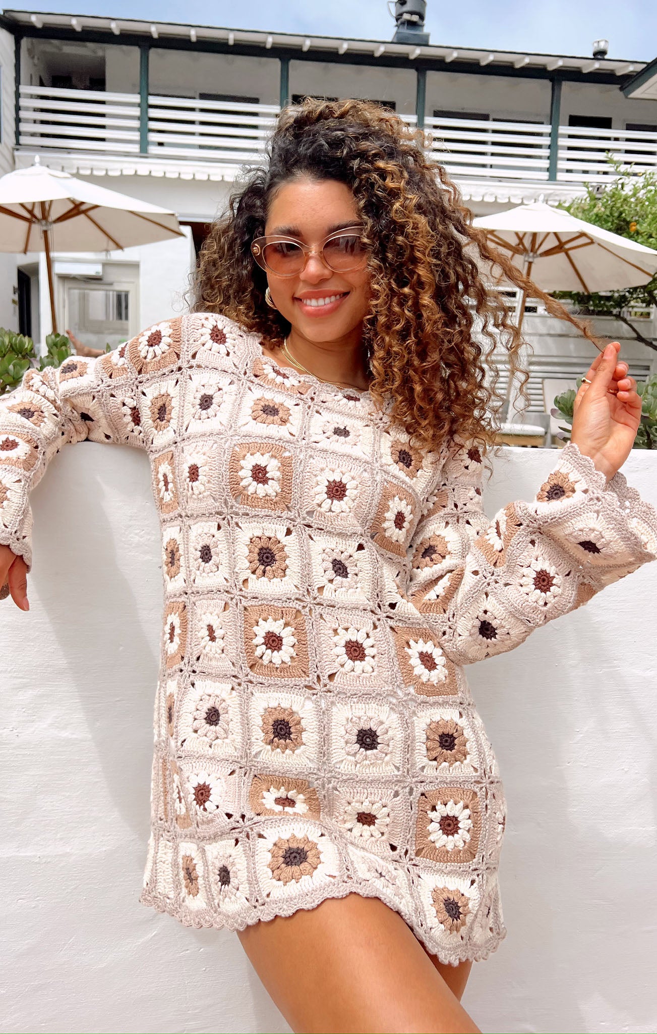 Neutral Floral Crochet Coverup with Bell Sleeves | Mamacita