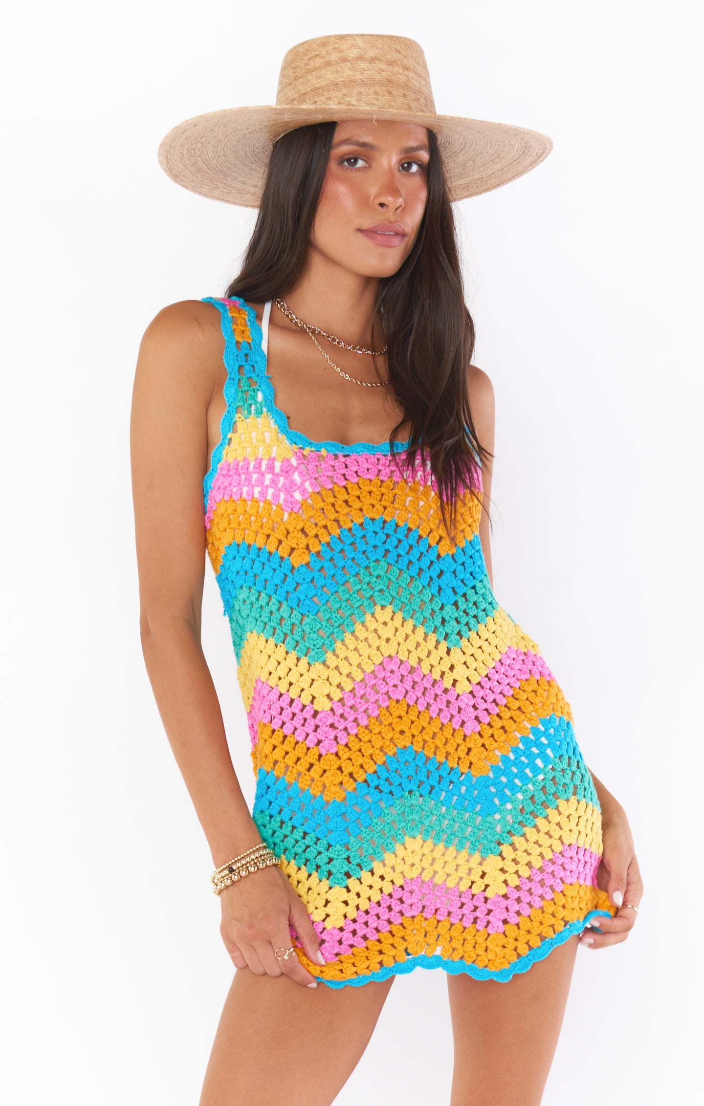 Mini Crochet Coverup Dress with Square Neckline | Tara Sea Breeze