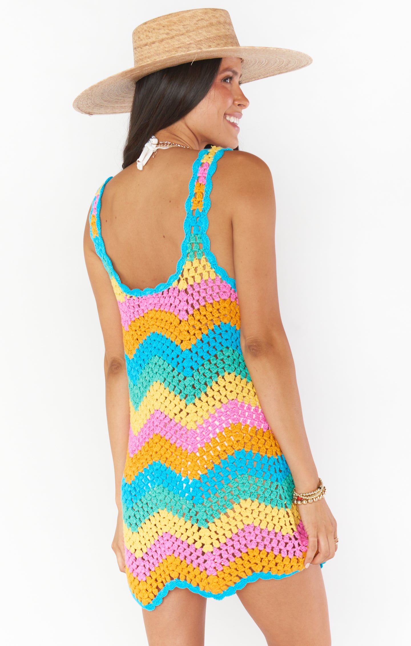 Mini Crochet Coverup Dress with Square Neckline | Tara Sea Breeze