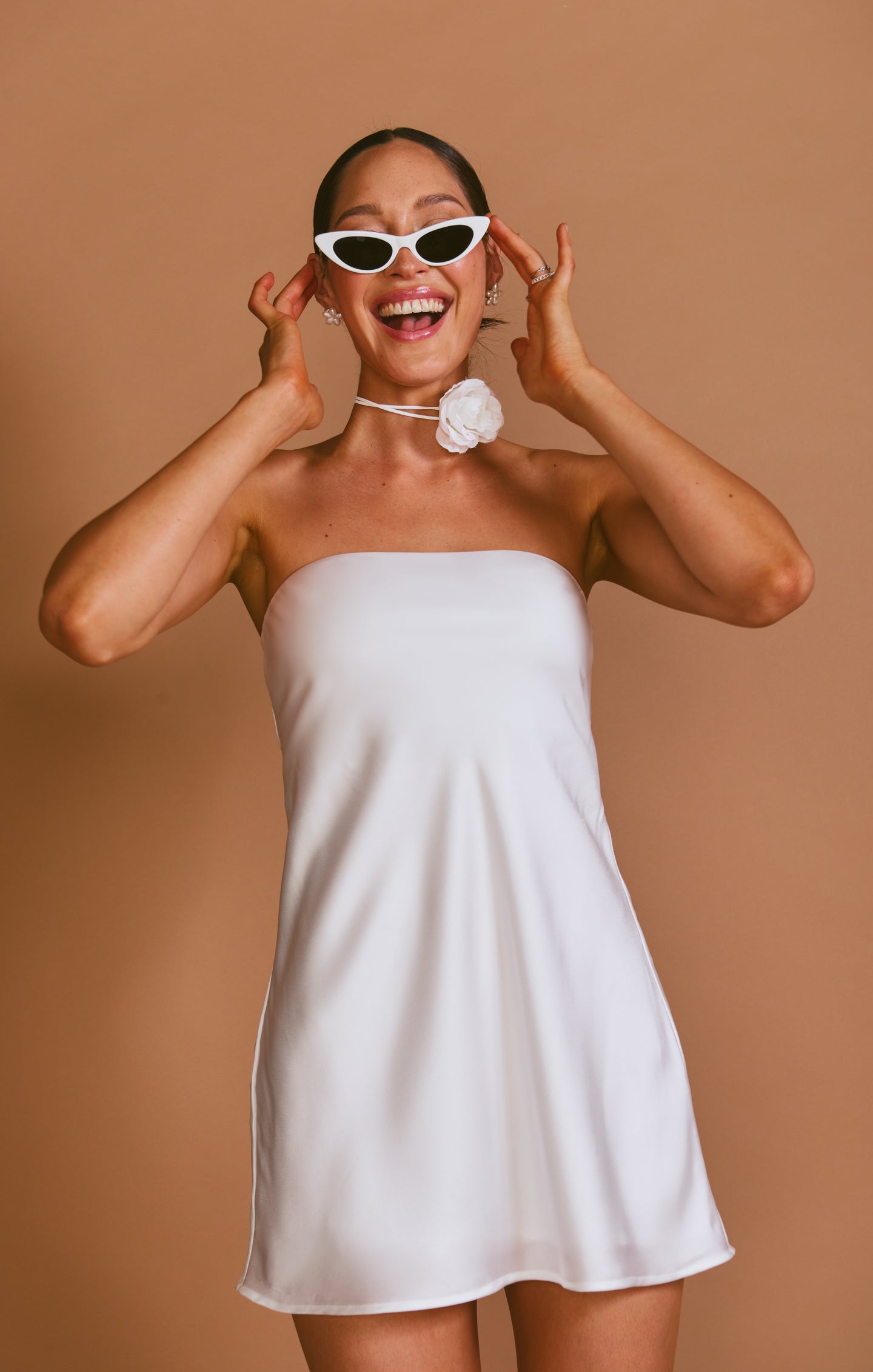Strapless Satin Mini Dress for Events | Taylor Tube Ivory Luxe