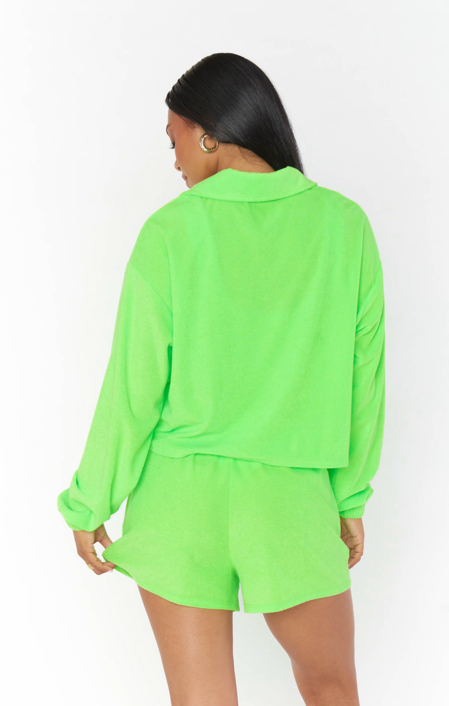 Neon Green Cropped Pullover with Quarter Zip | Spano Terry