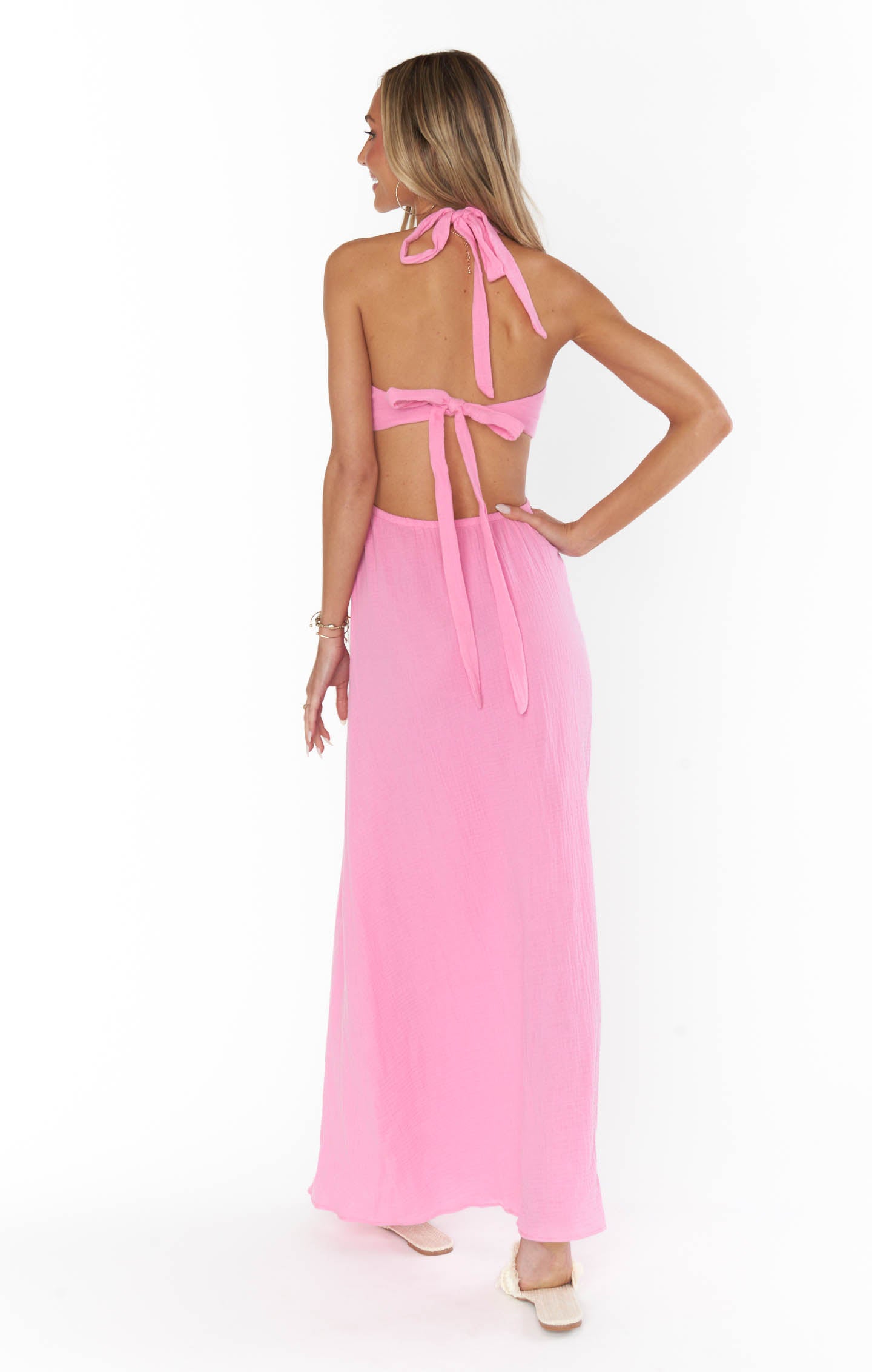 Marisol Maxi Dress with V-Neck & Side Cutouts | Bubblegum Gauze