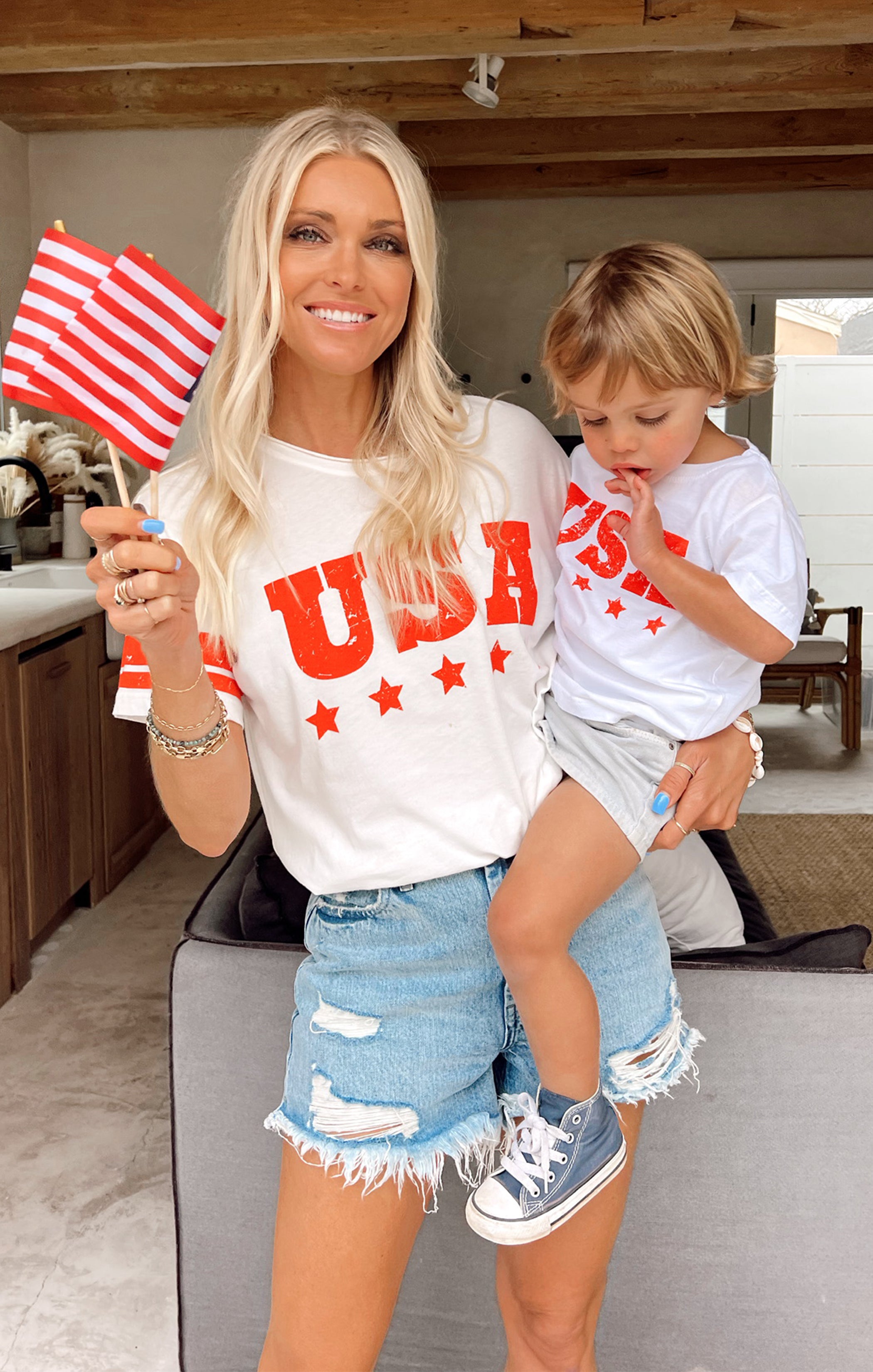 Wolfie Graphic Tee for Kids with USA Print | Scoop Neck Toddler Shirt