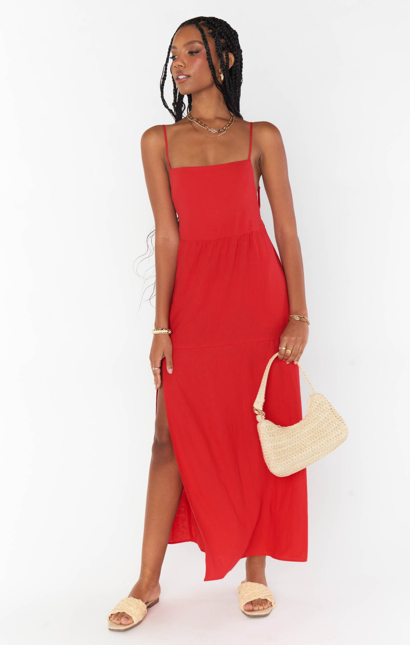 Lightweight Linen Maxi Dress with Low Back & Side Slit | Julia