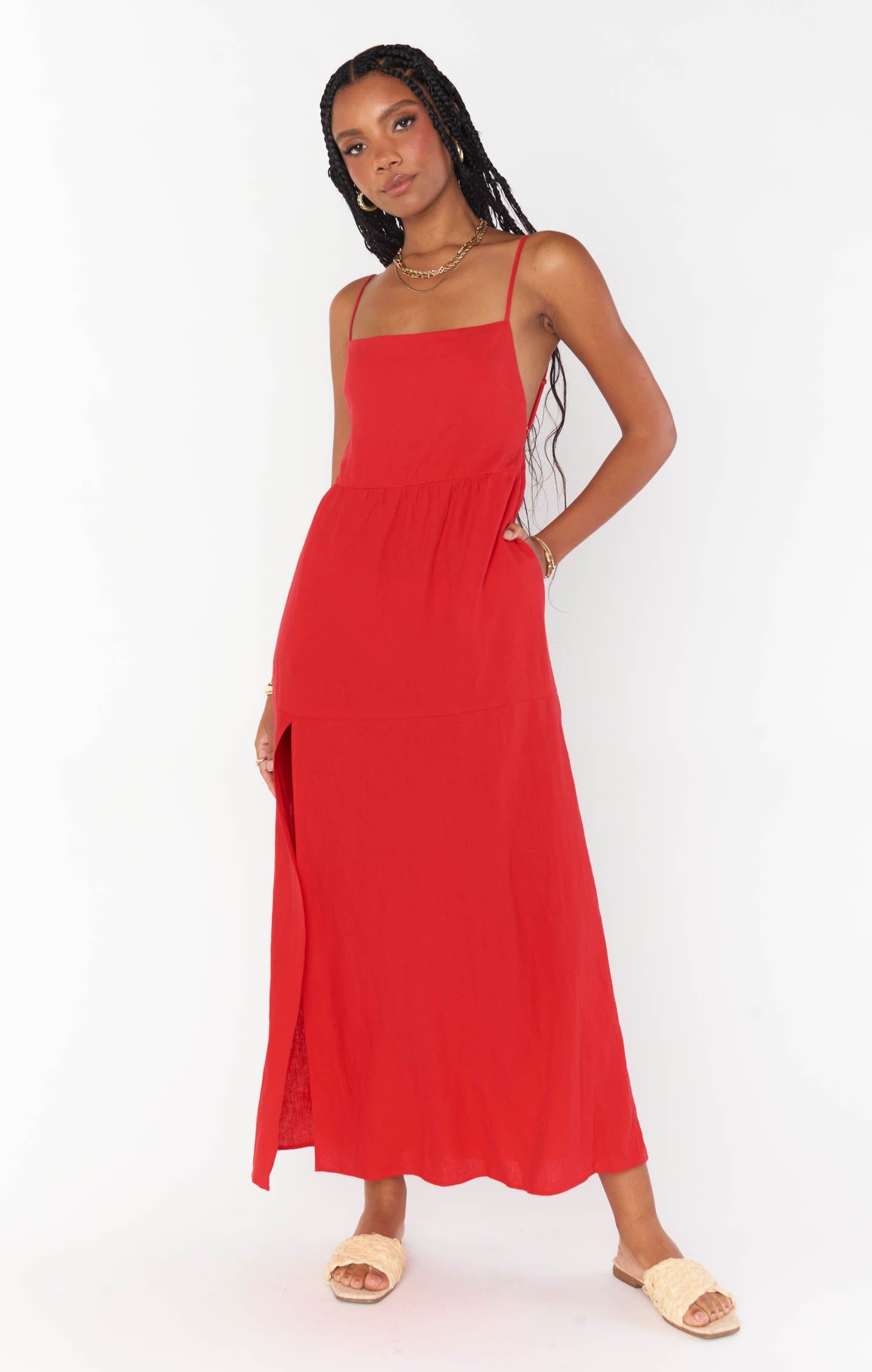 Lightweight Linen Maxi Dress with Low Back & Side Slit | Julia