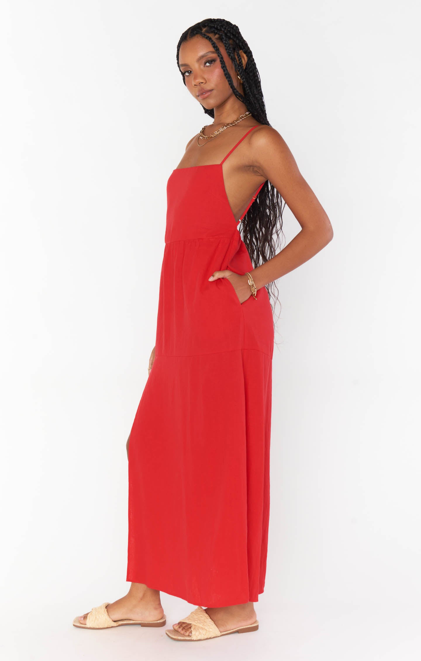 Lightweight Linen Maxi Dress with Low Back & Side Slit | Julia