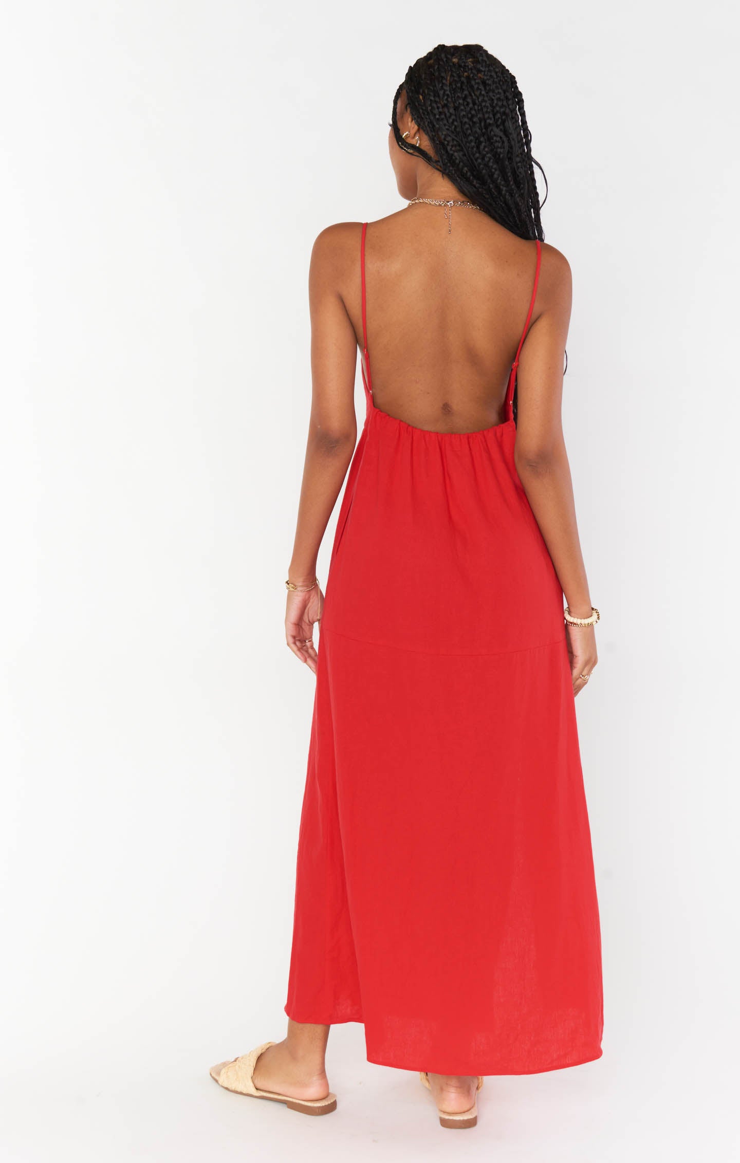 Lightweight Linen Maxi Dress with Low Back & Side Slit | Julia