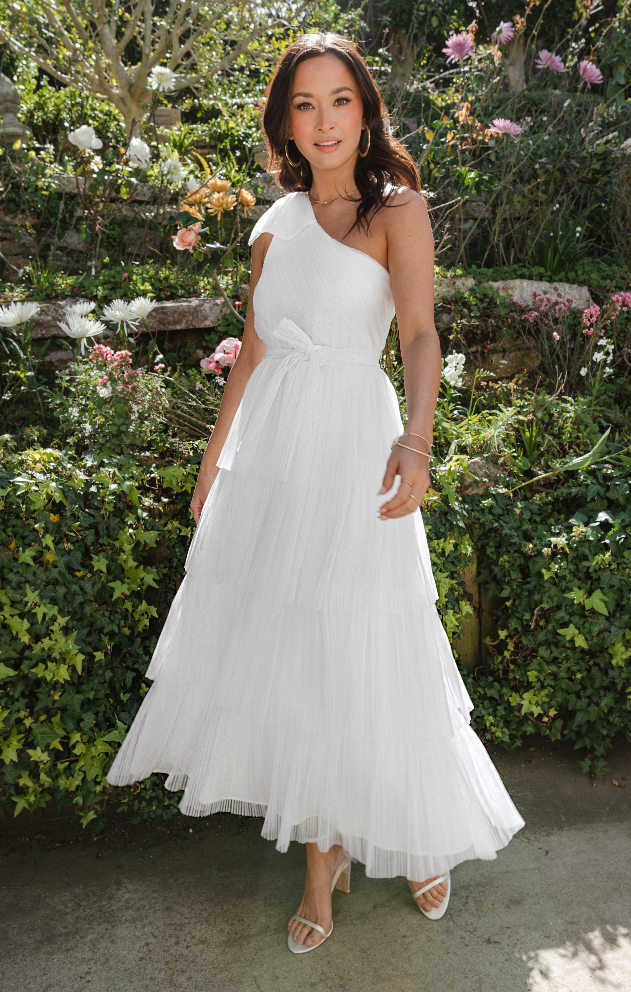 White Tulle One Shoulder Maxi Dress for Special Occasions | Cupcake Dress