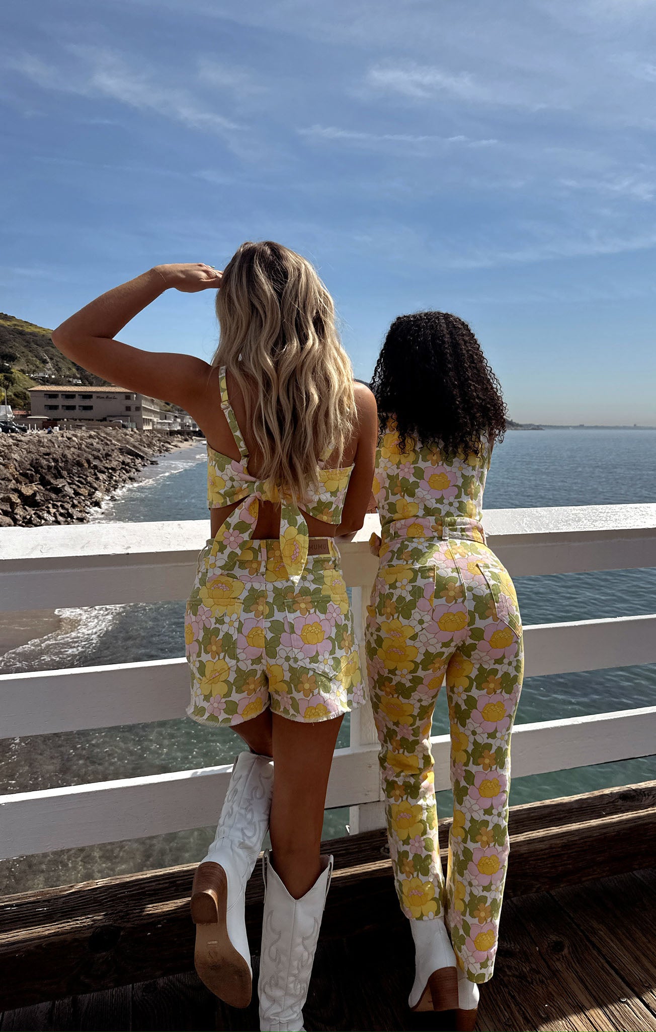 Floral Denim Cropped Jumpsuit with Belted Waist | Jacksonville
