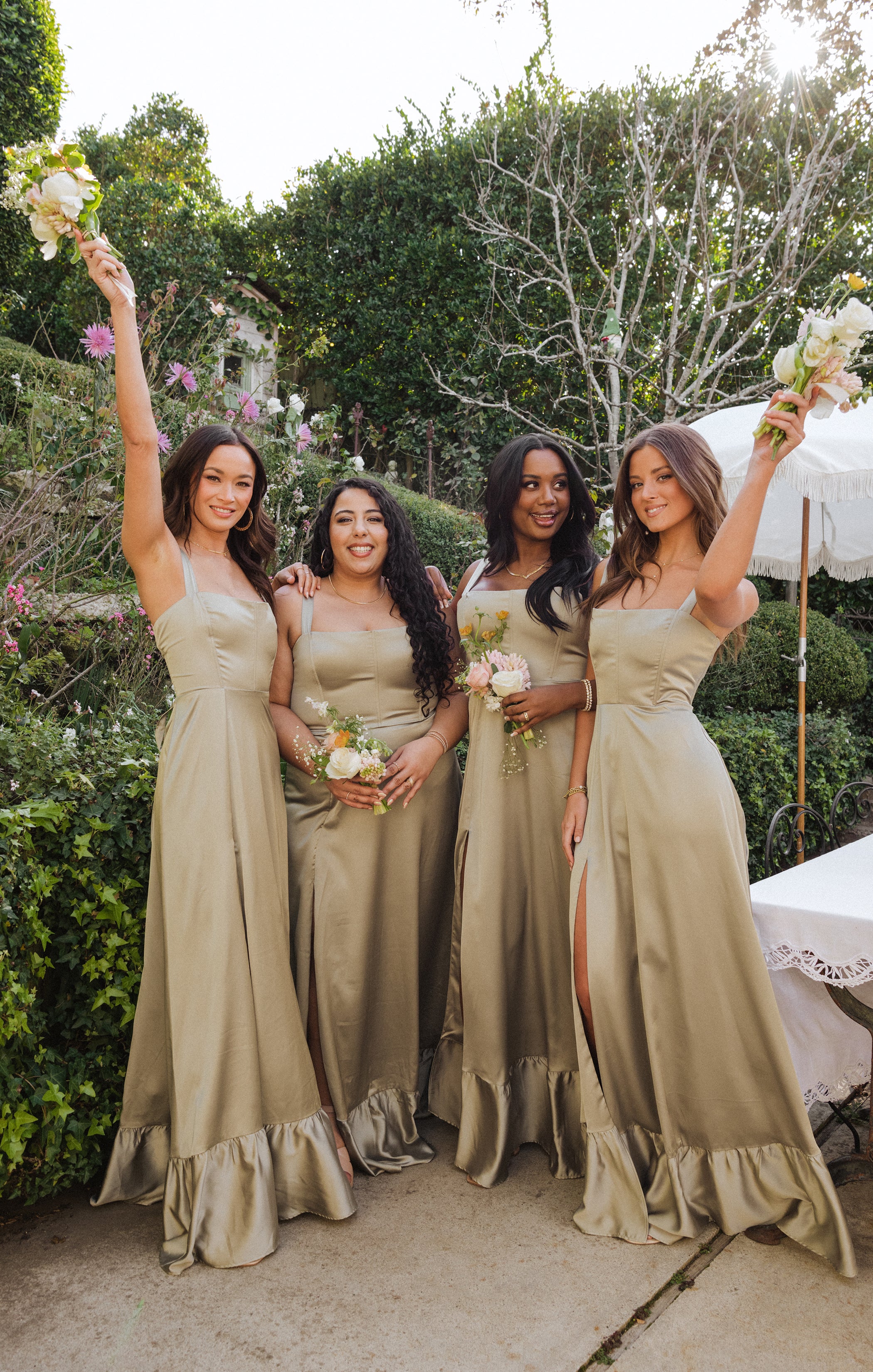 Luxury Satin Corset Dress with Side Slit & Maxi Hem | Clarissa Moss Green