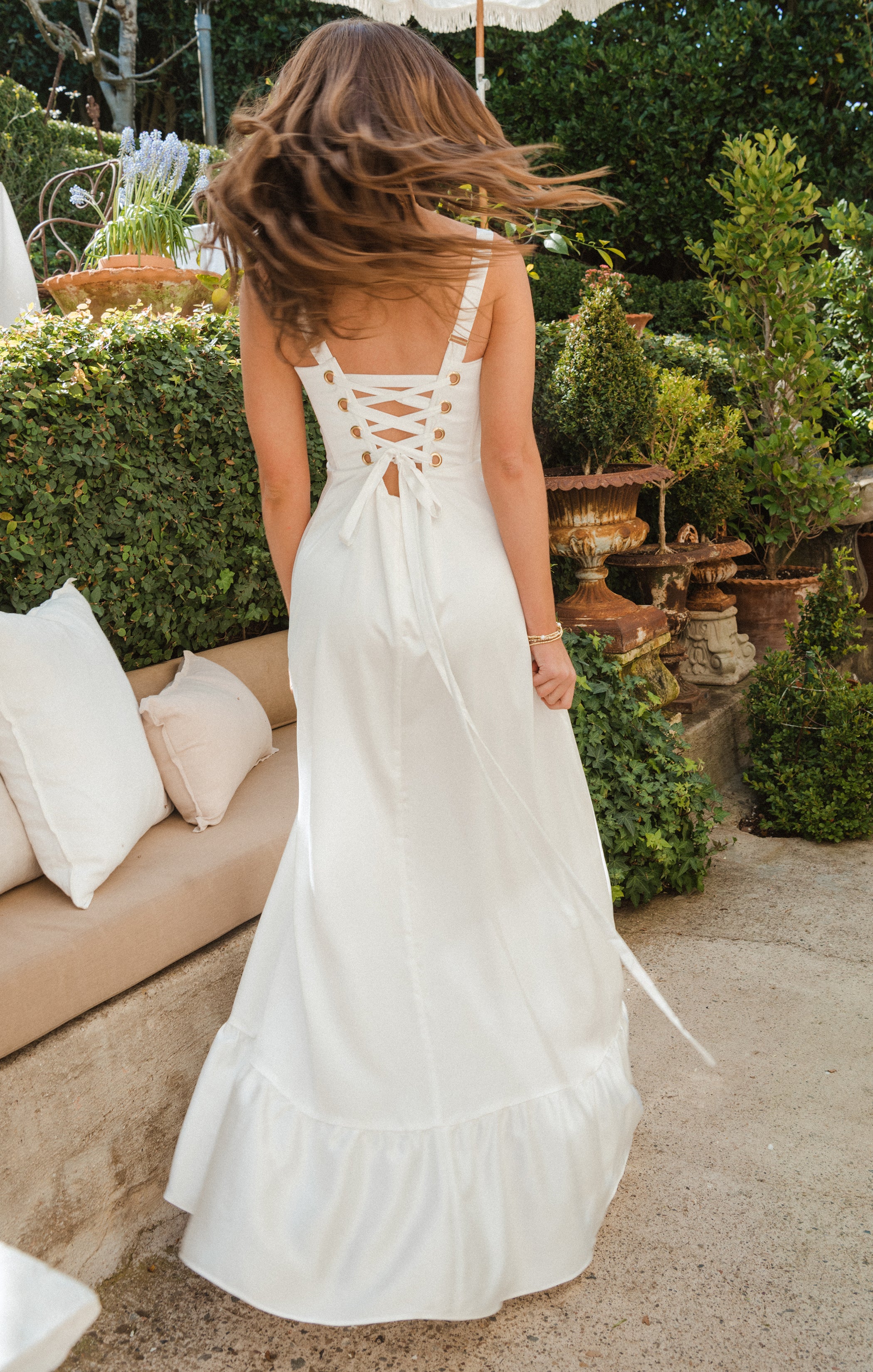 Ivory Satin Corset Dress with Slit | Clarissa Maxi Dress