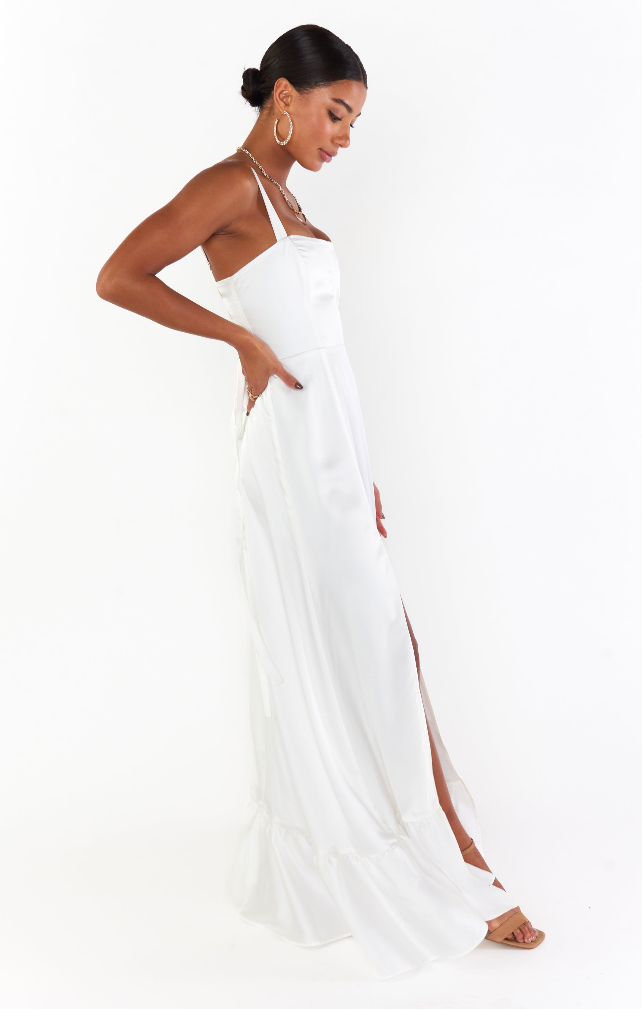 Ivory Satin Corset Dress with Slit | Clarissa Maxi Dress