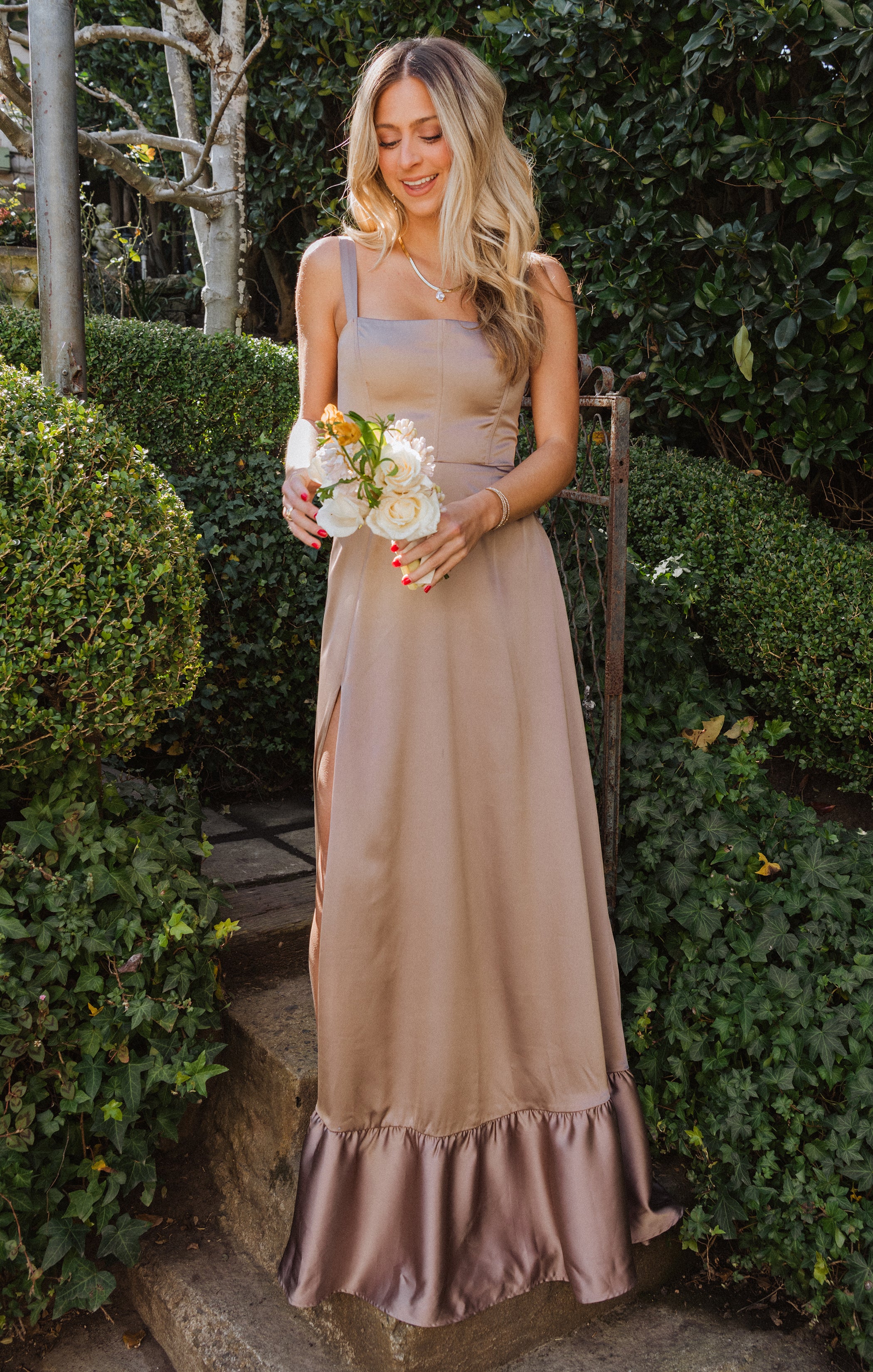 Luxe Satin Corset Dress with Side Slit | Clarissa Maxi Dress