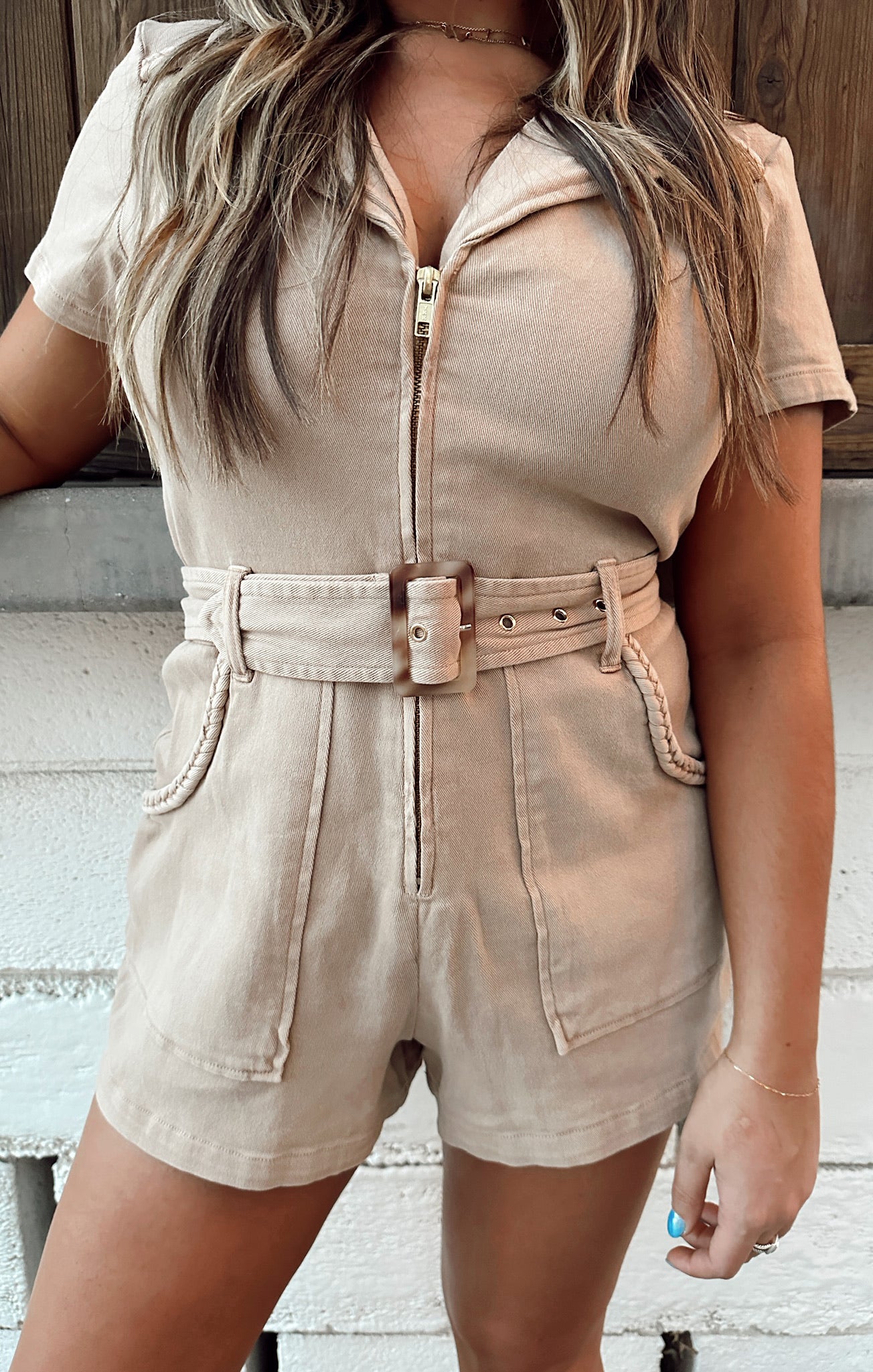 Front-Zip Cargo Romper with Collar & Pockets | Tanline Outlaw