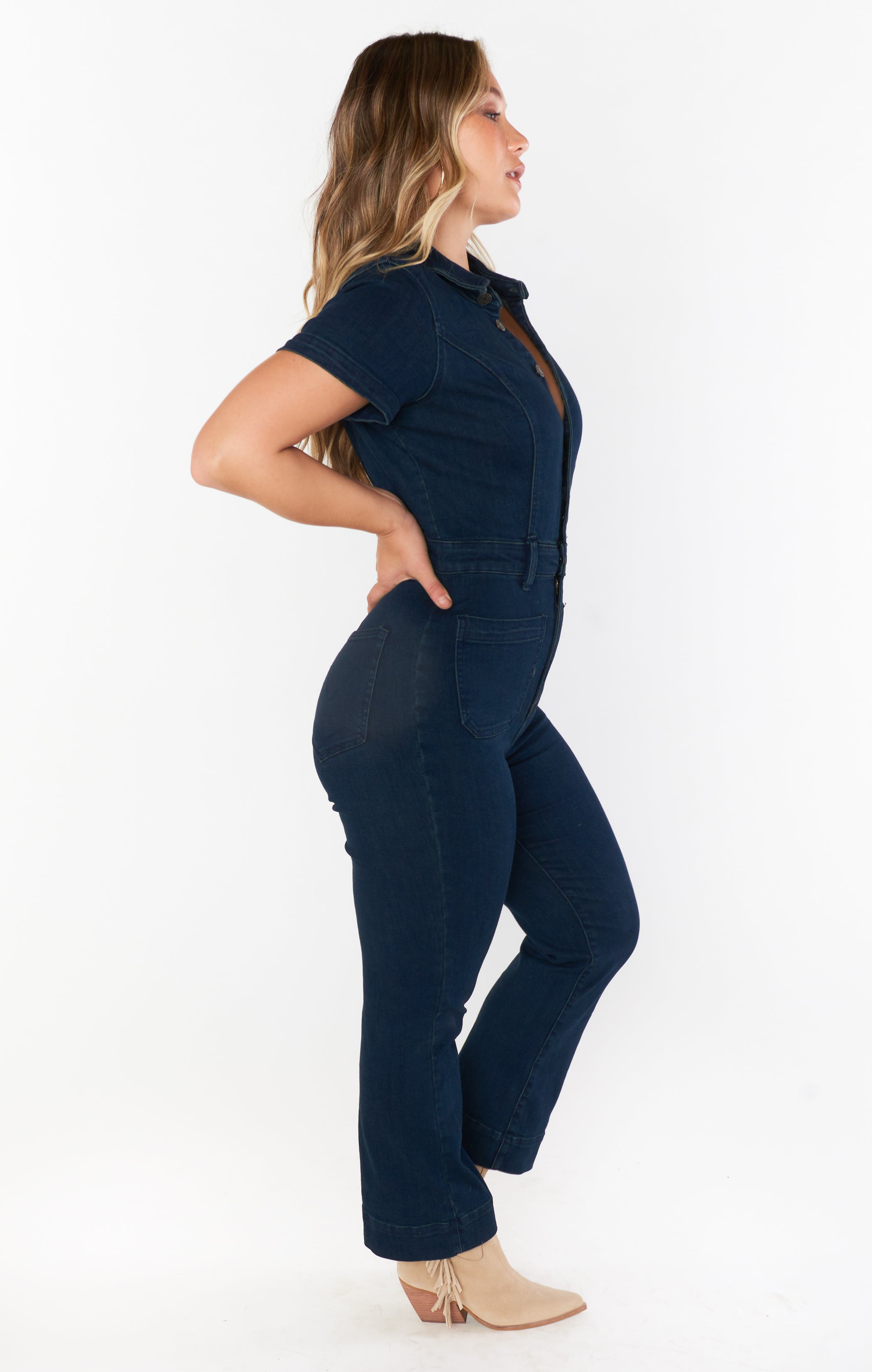 Cropped Denim Jumpsuit with Front Buttons | Everhart Thunder