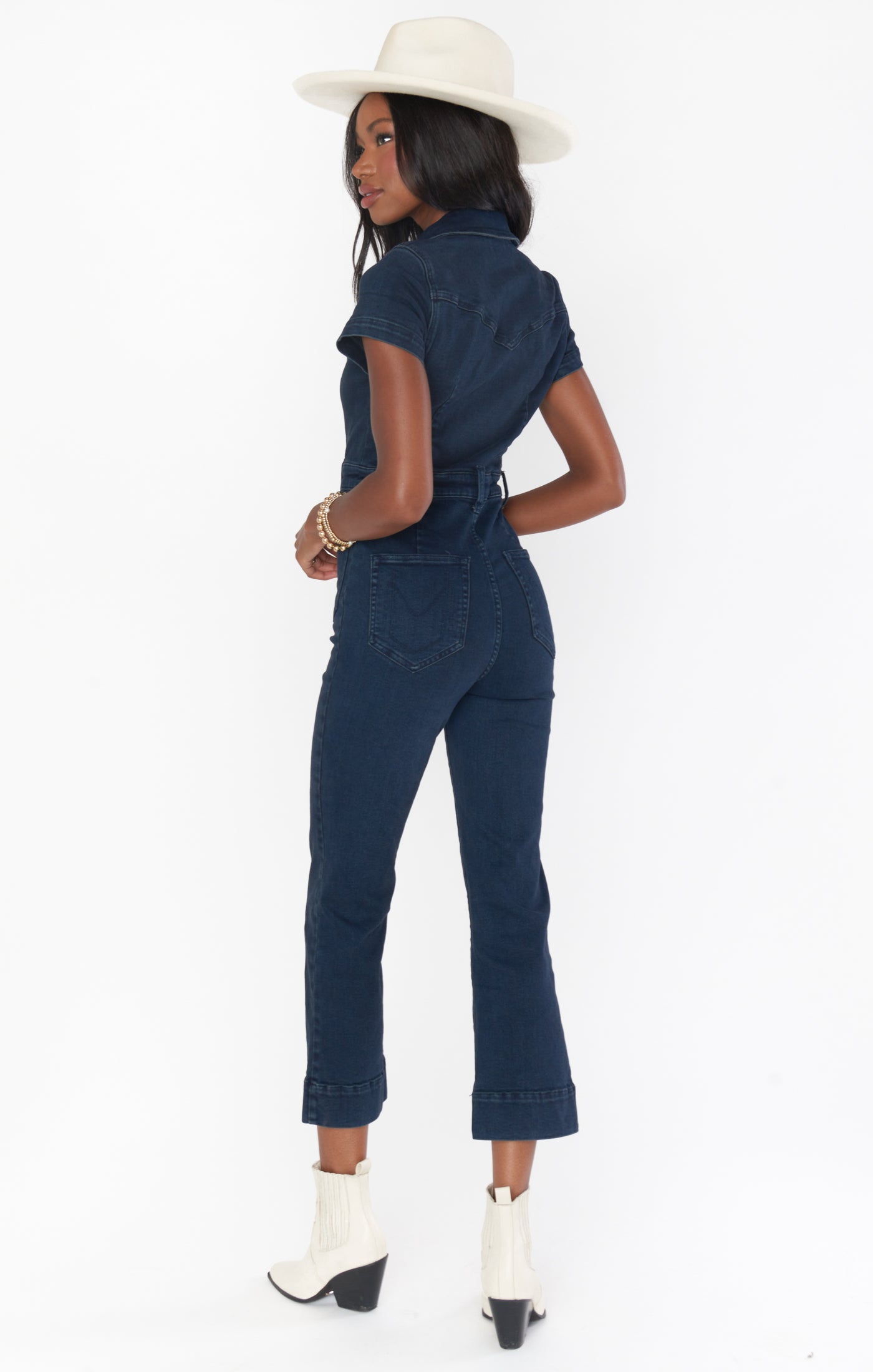 Cropped Denim Jumpsuit with Front Buttons | Everhart Thunder