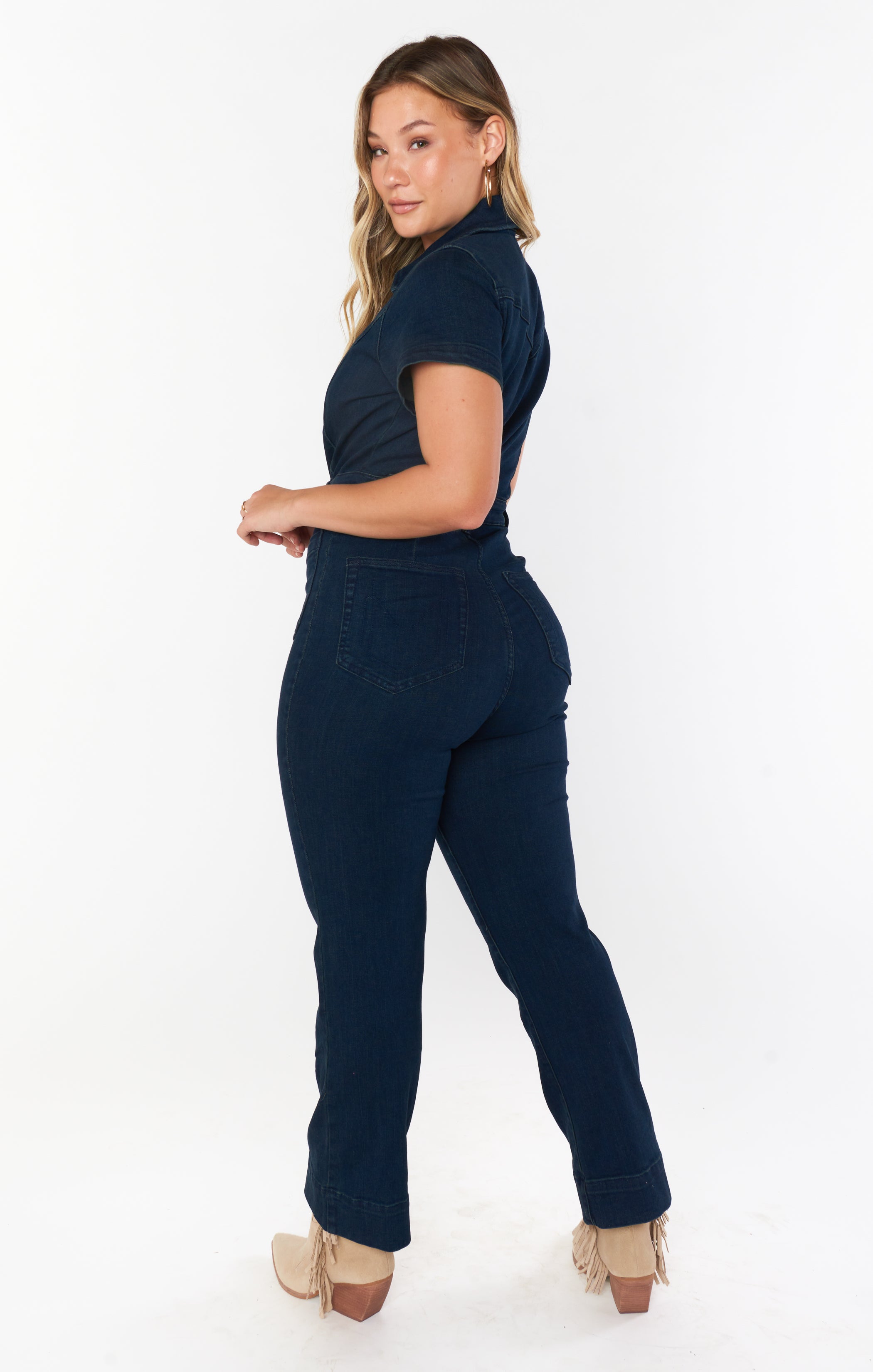 Cropped Denim Jumpsuit with Front Buttons | Everhart Thunder