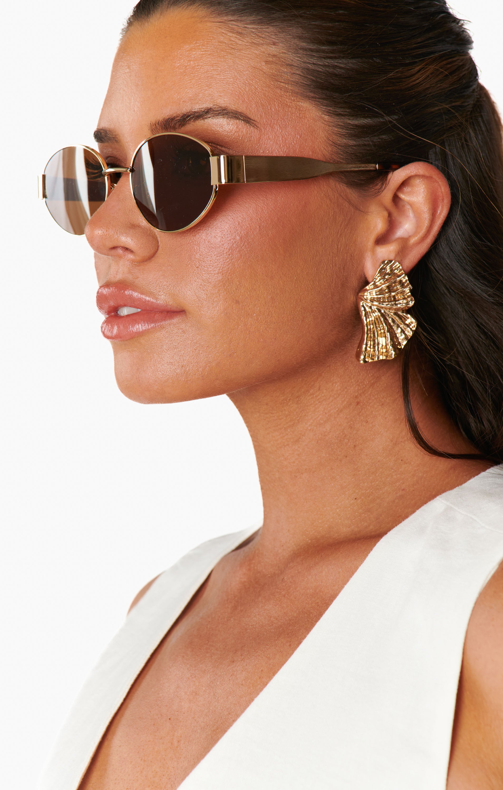 Retro Round Metal Sunglasses in Brown | The Emma