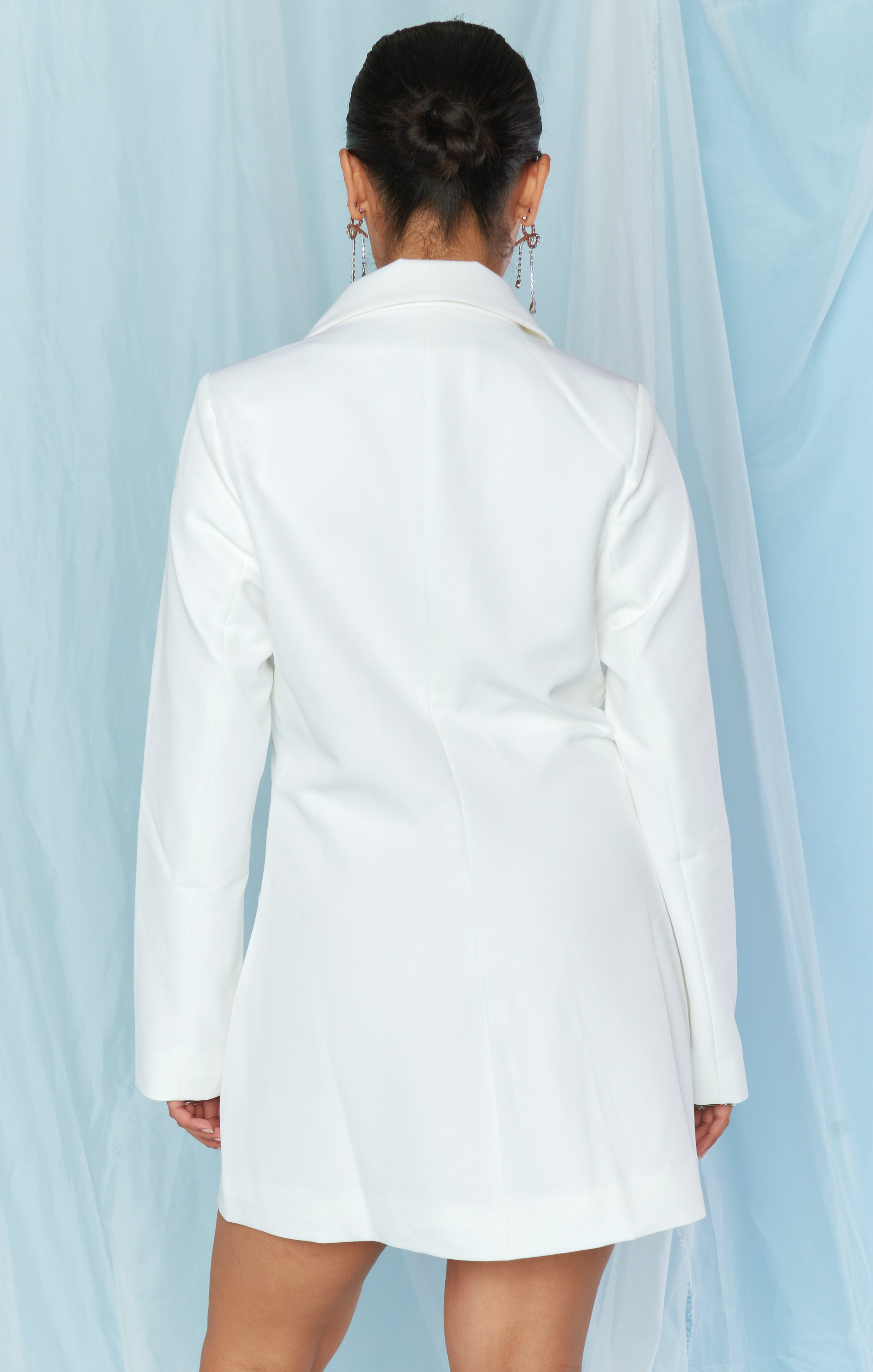White Blazer Dress with Jeweled Buttons & Pockets | Mumu x FashionPass