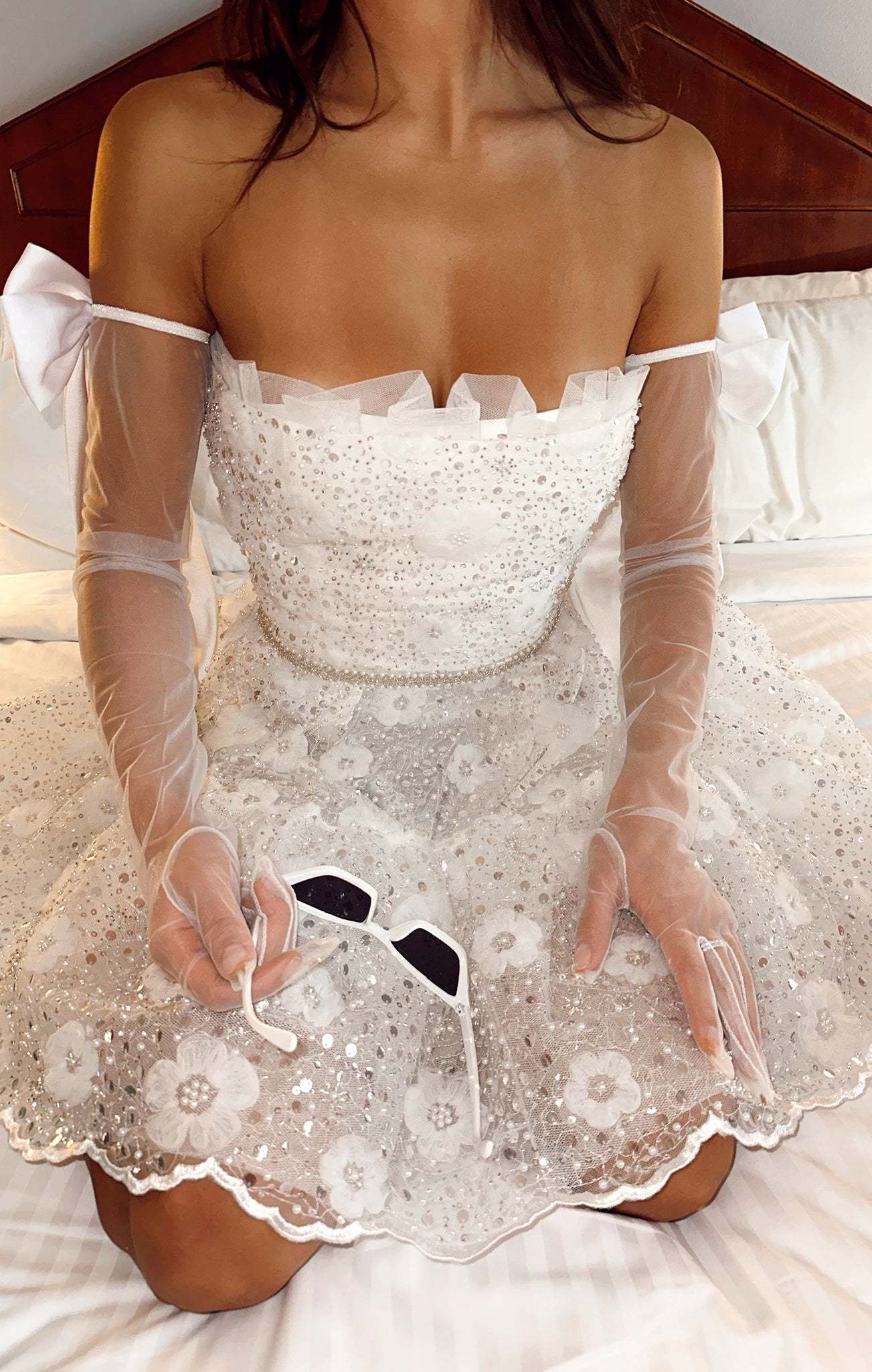 Embellished Tulle Floral Mini Dress for Brides | She's the One