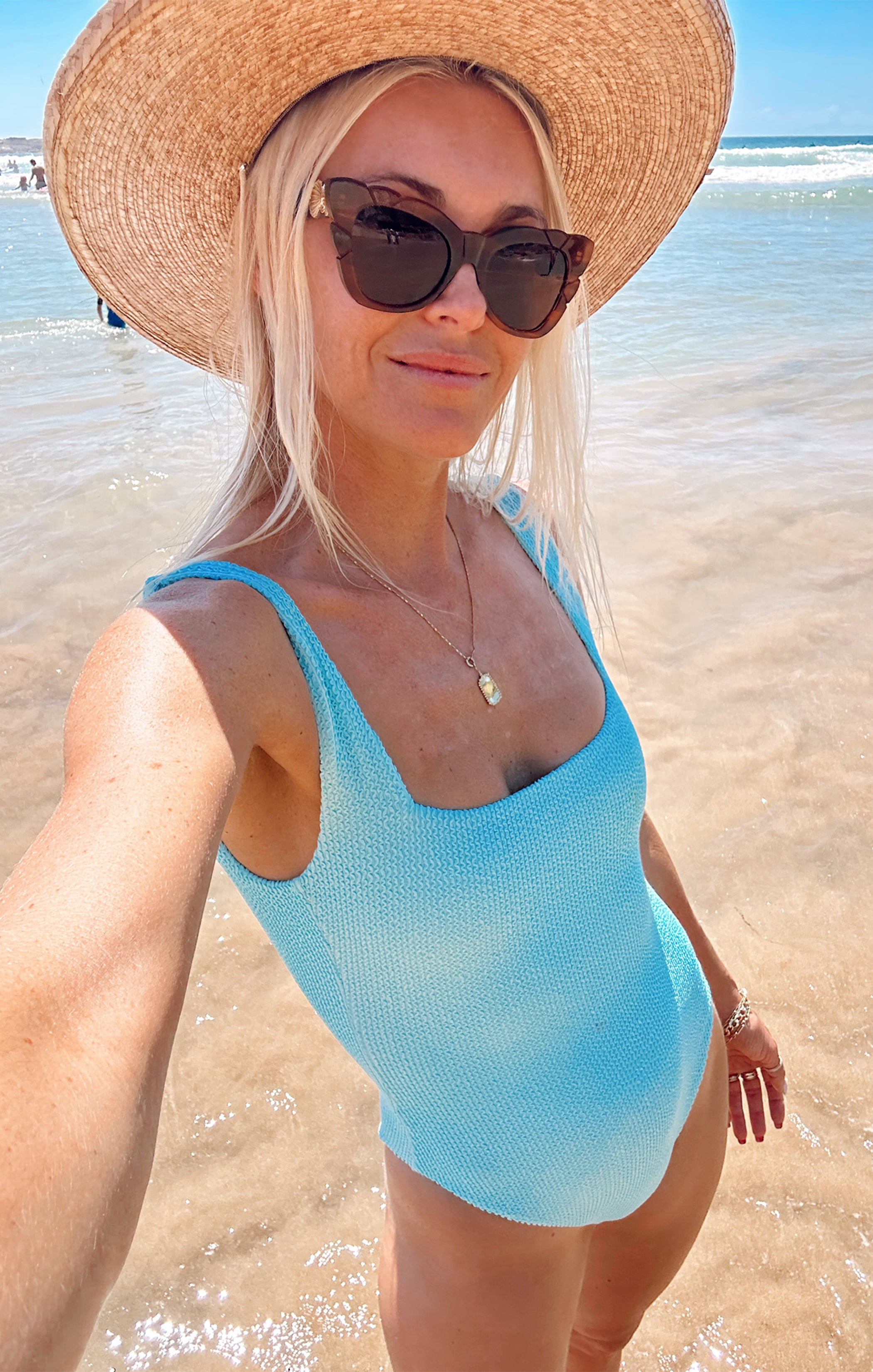 Sky Blue Scrunch One Piece with Scoop Back & Thick Straps | The Scrunch