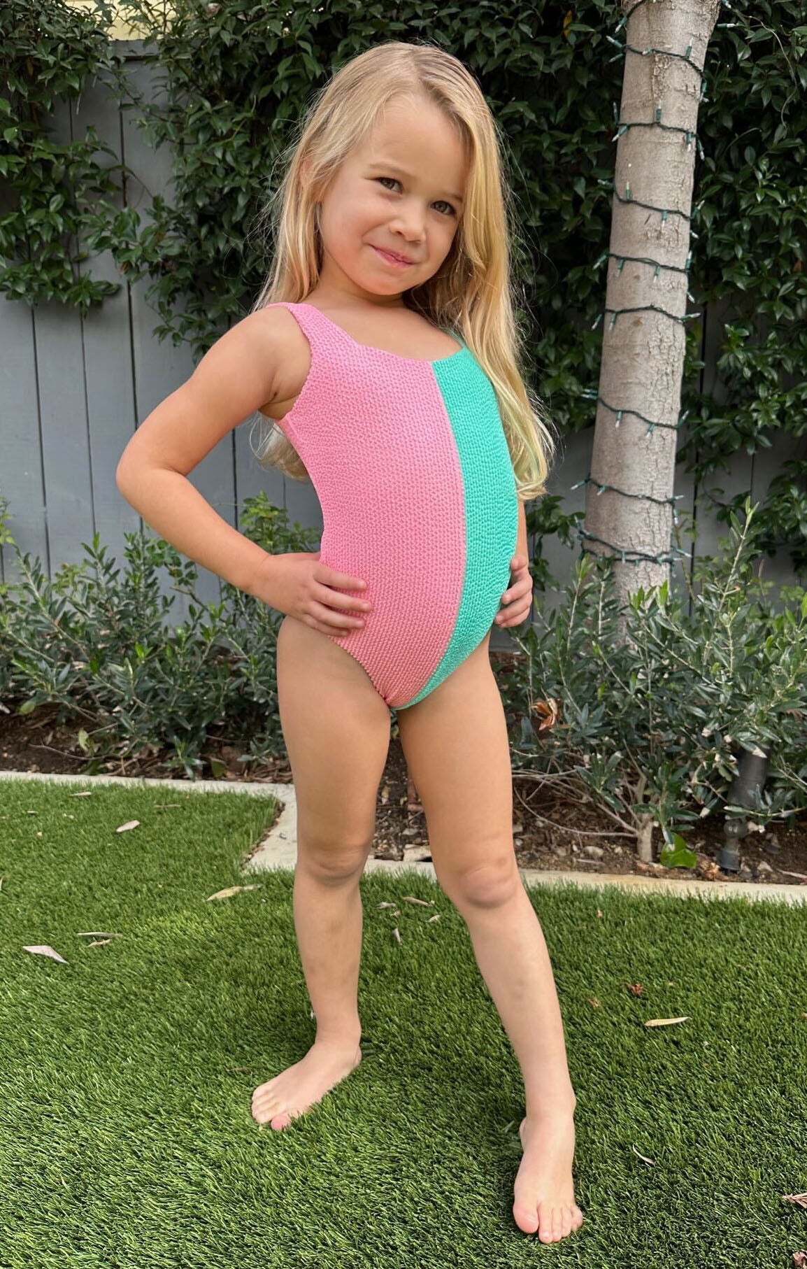 Girls' One Piece Swimsuit with Thick Straps | Little Scrunch Watermelon Mint
