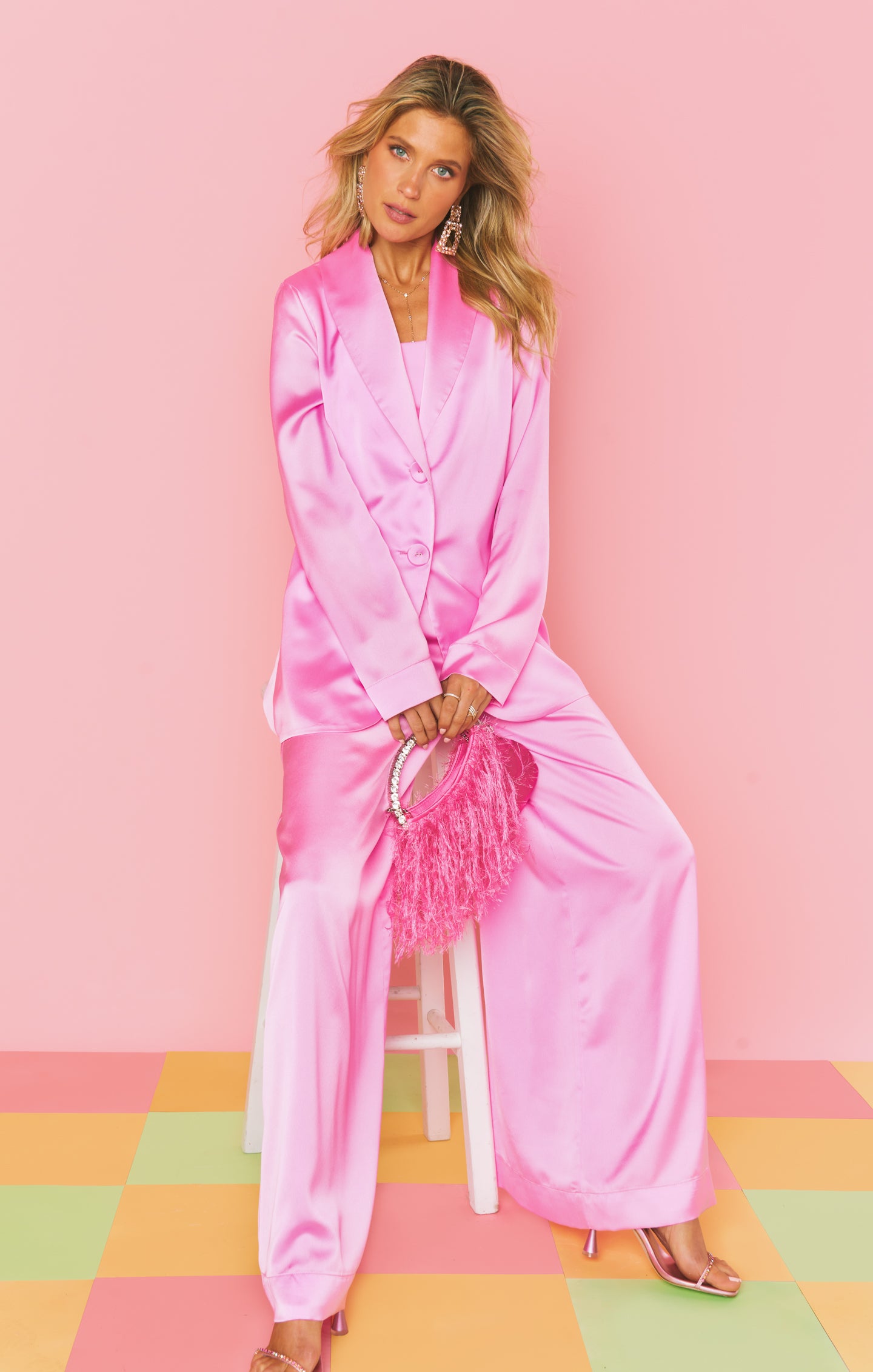 Pink Satin Blazer for Women | Luxe Felix Blousy Fit