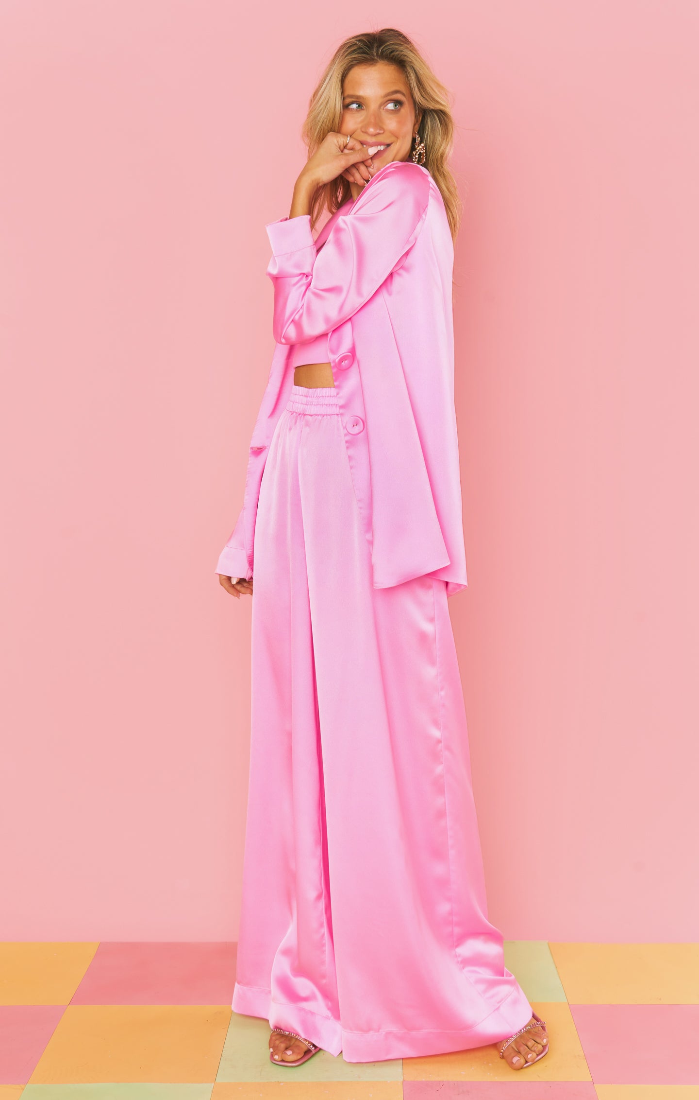 Pink Satin Blazer for Women | Luxe Felix Blousy Fit