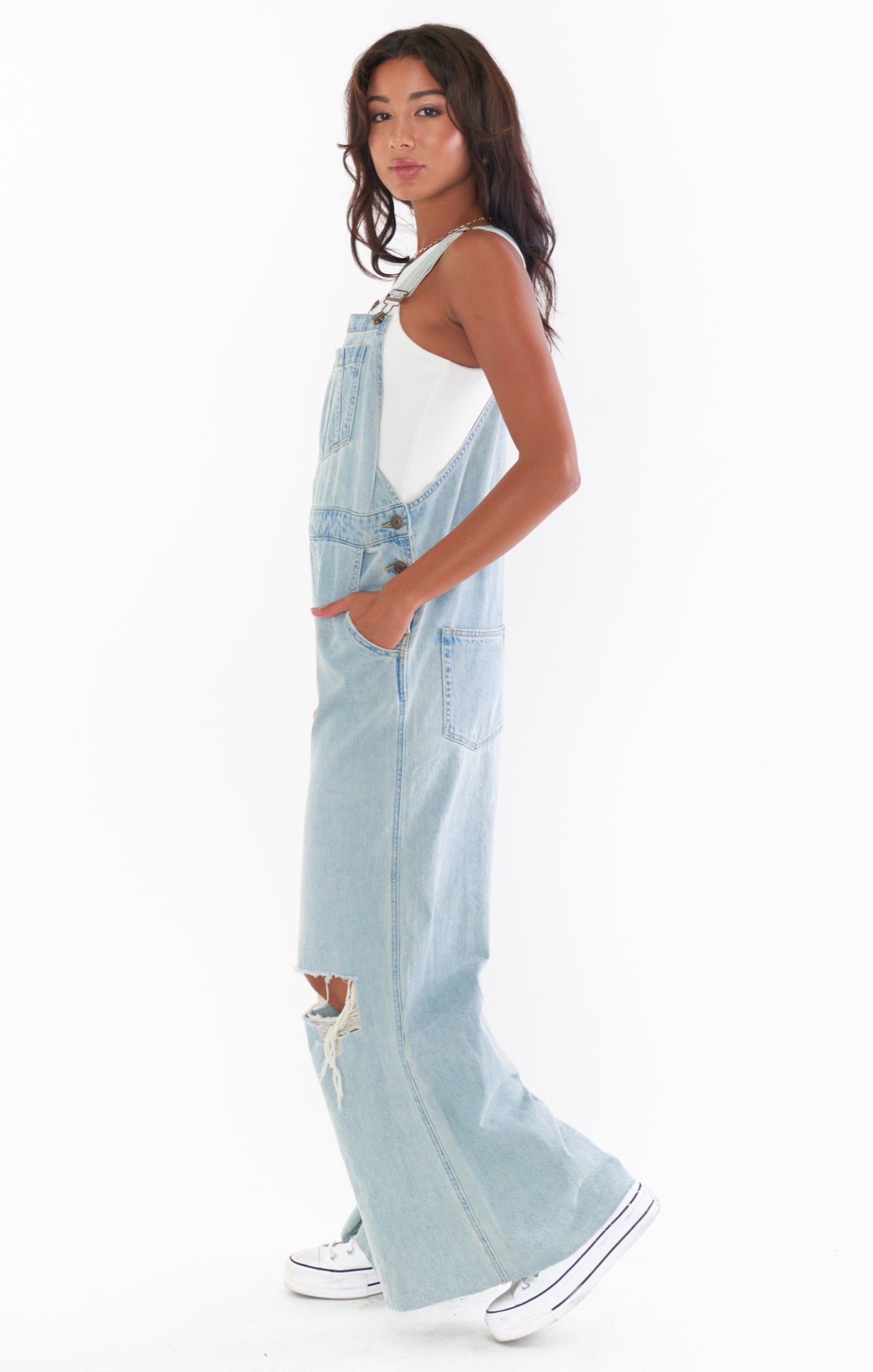 Distressed Denim Overalls for Women | Trenton Faded Indigo