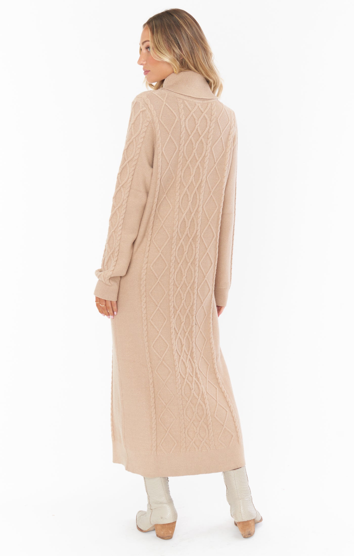 Cable Knit Midi Dress with Turtleneck & Drop Shoulders | Montreal