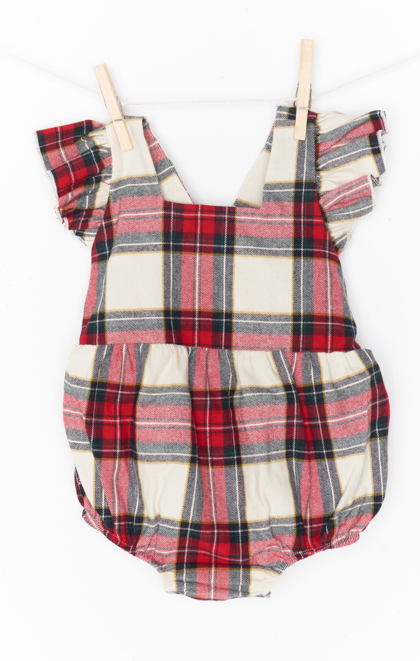Winter Plaid Ruffle Jumper with Criss Cross Straps | April