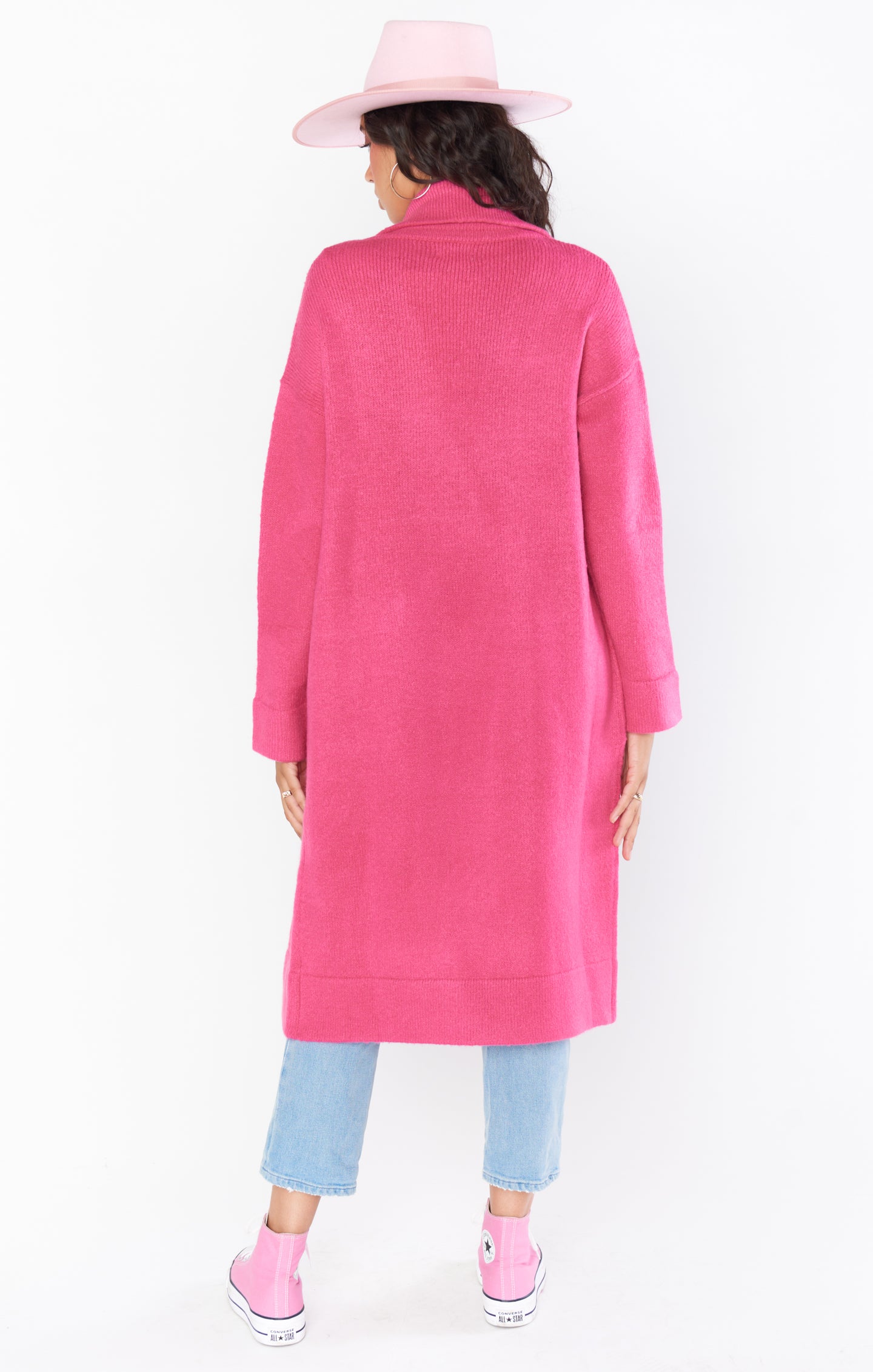 Oversized Knit Sweater Jacket with Front Pockets | Melrose Hot Pink