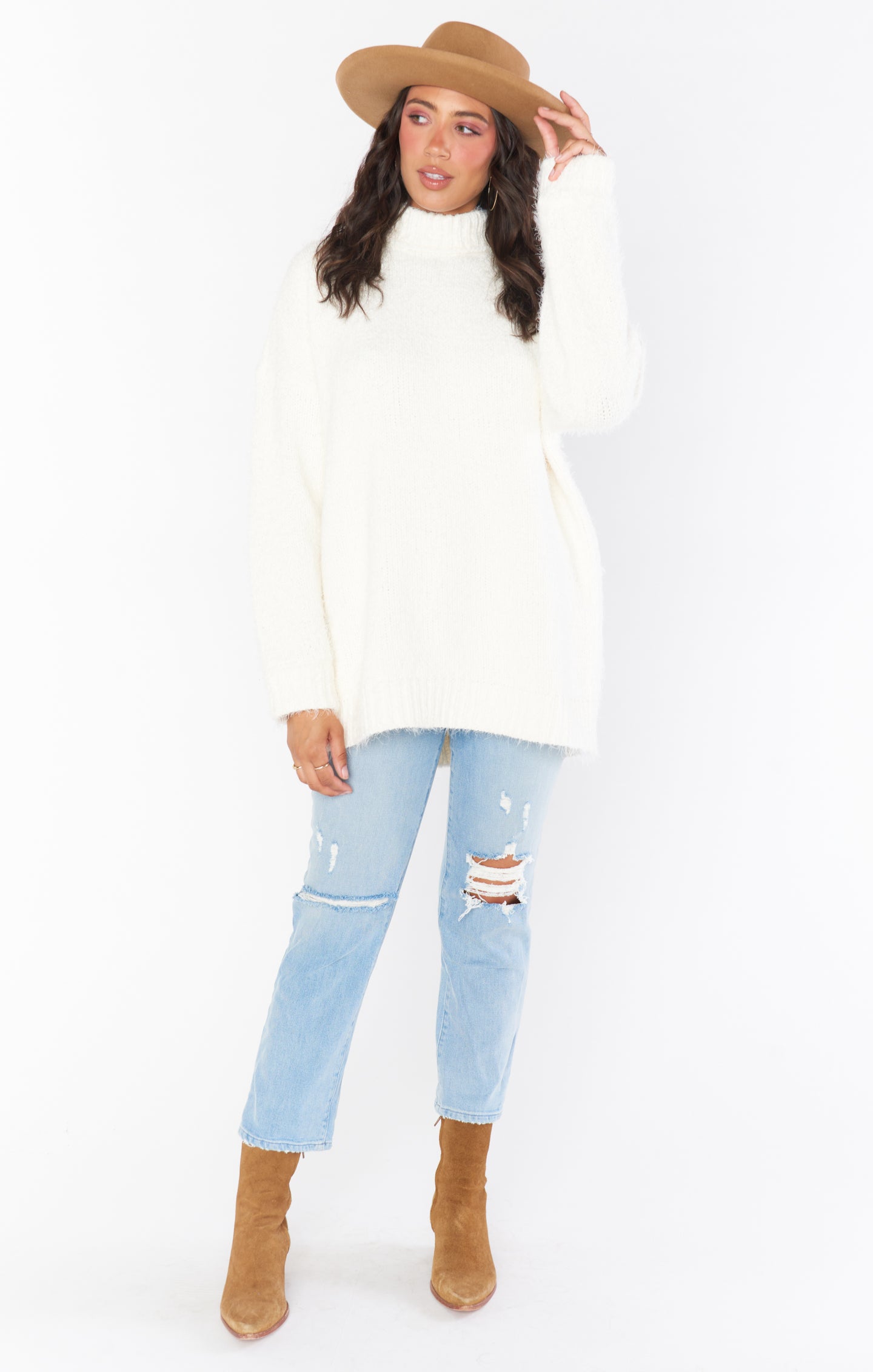 Cream Knit Oversized Tunic Sweater | Timmy