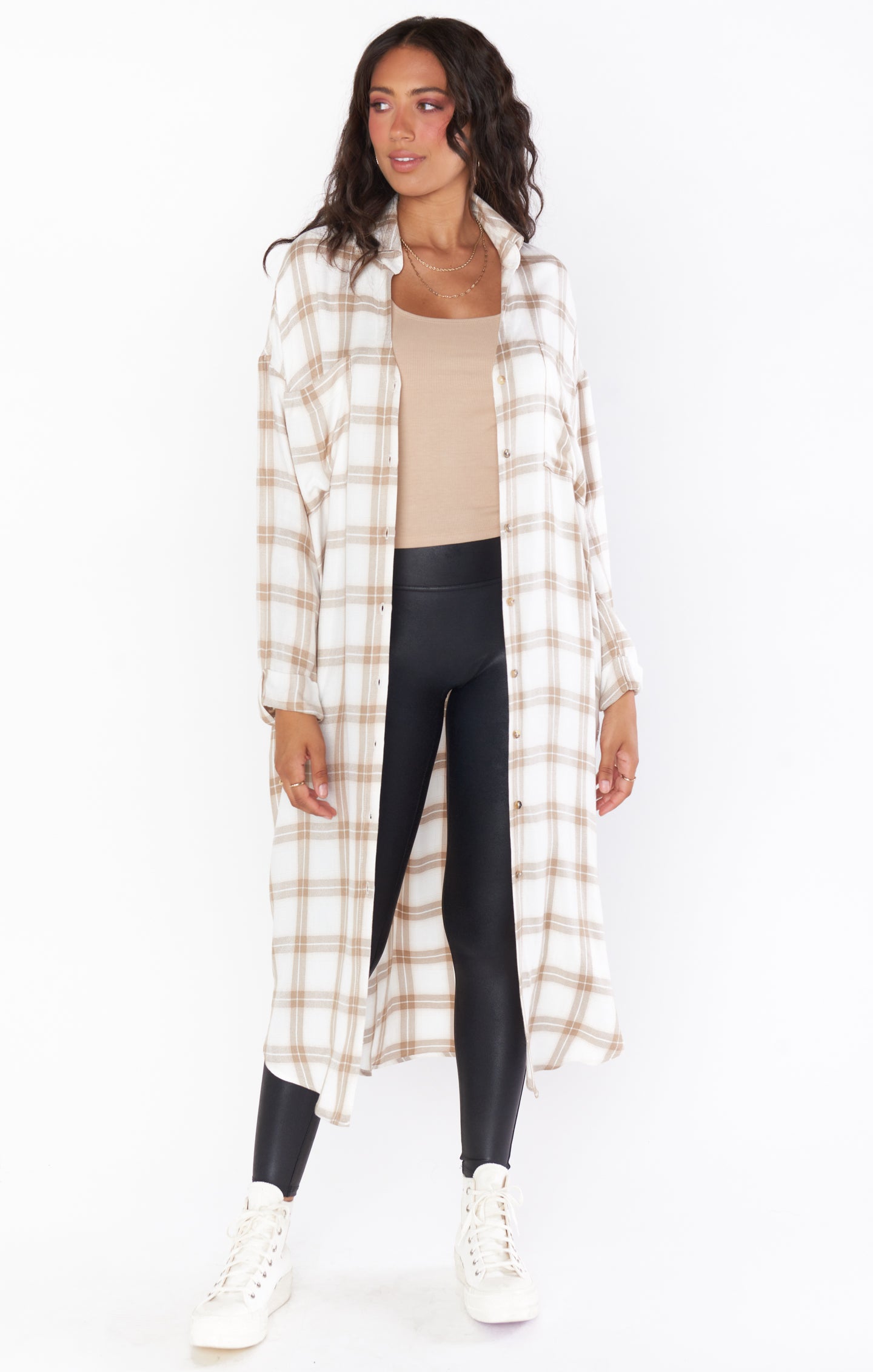 Oversized Plaid Tunic Shirt for Women | Leo Button Down