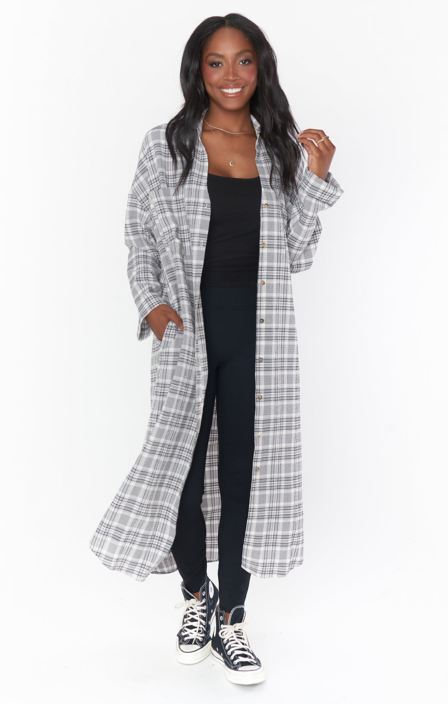 Oversized Plaid Tunic for Women | Leo Button Down Windowpane